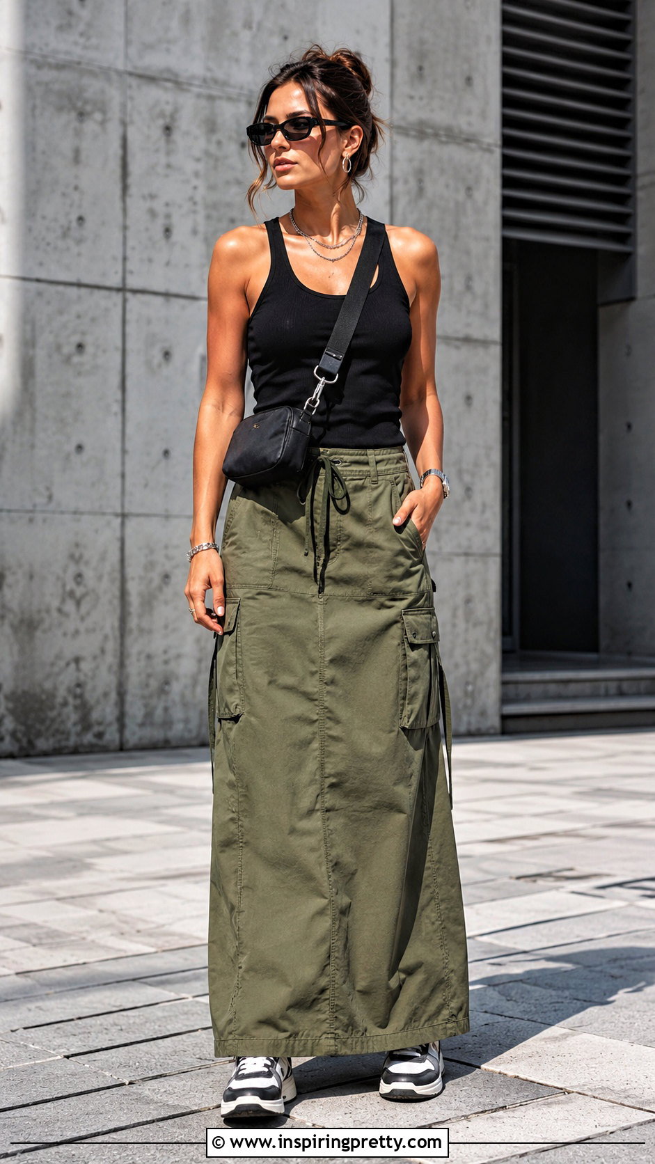 Racerback Tank Top And Cargo Maxi Skirt Outfit - 50 tank top and skirt outfits