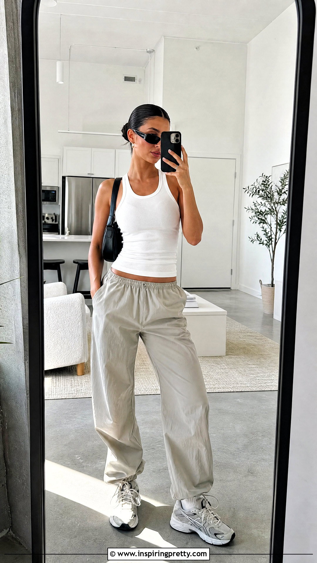 Racerback Tank Top With Parachute Pants - 50 selfie tank top outfit ideas