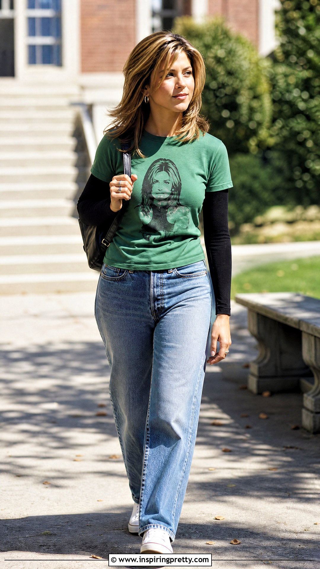 Rachel Green Layered Graphic T Shirt Outfit - 20 rachel green usa top outfit ideas