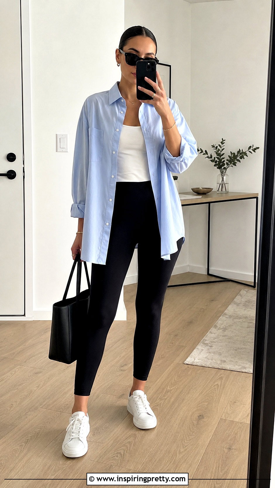 Rag and Bone Oversized Shirt With Black Leggings - 20 rag and bone tops outfit ideas
