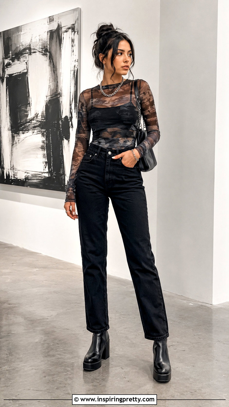Ragged Priest Mesh Top With Black Denim - 20 Ragged Priest Top outfit ideas