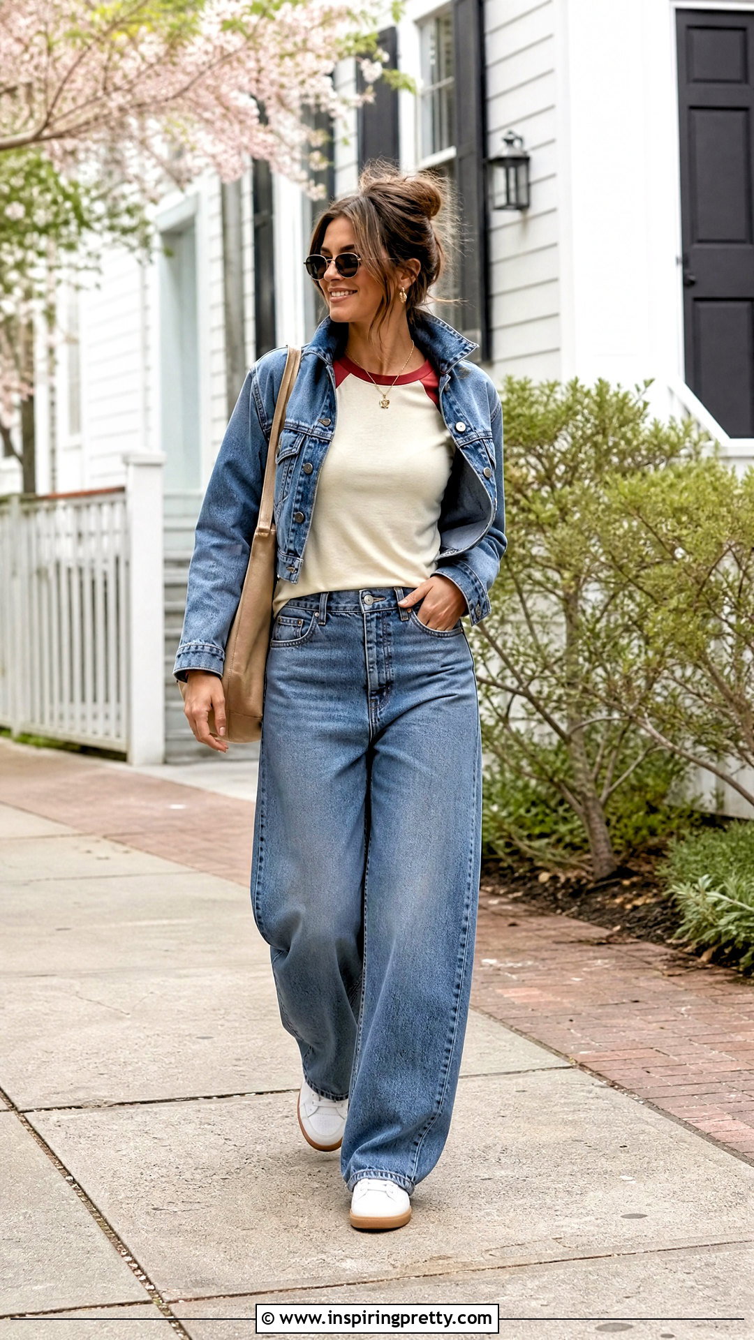 Raglan T Shirt With Barrel Leg Jeans - 50 spring tops outfit ideas
