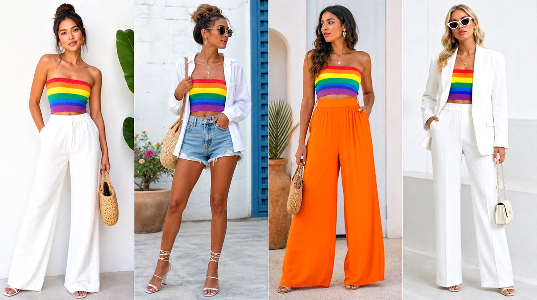 20 Rainbow Bandeau Top Outfit Ideas for Vibrant Summer Style
