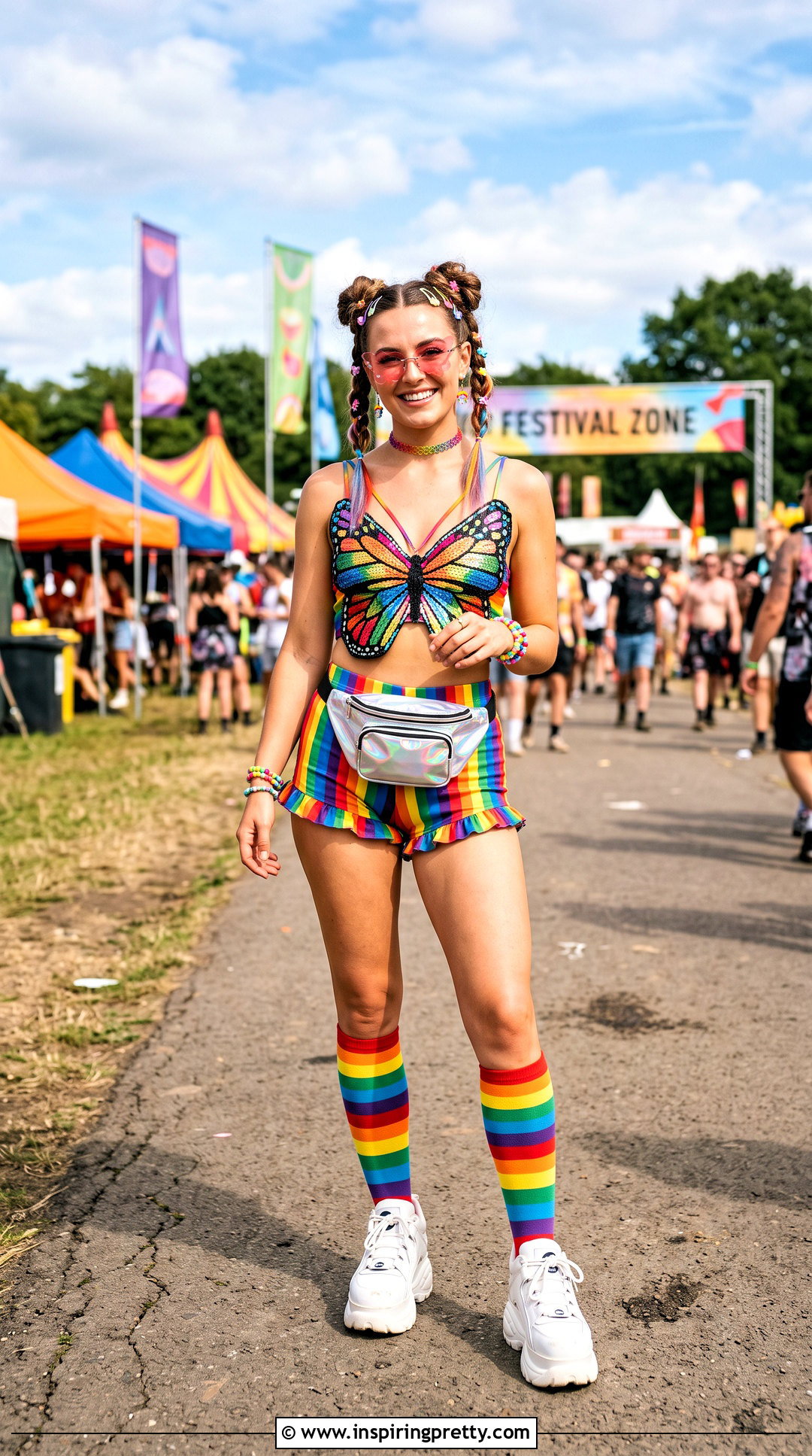 Rainbow Butterfly Rave Top With Matching Shorts - 25 butterfly rave top outfit ideas