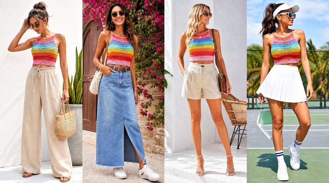 20 Rainbow Crochet Summer Top Outfit Ideas for Festivals