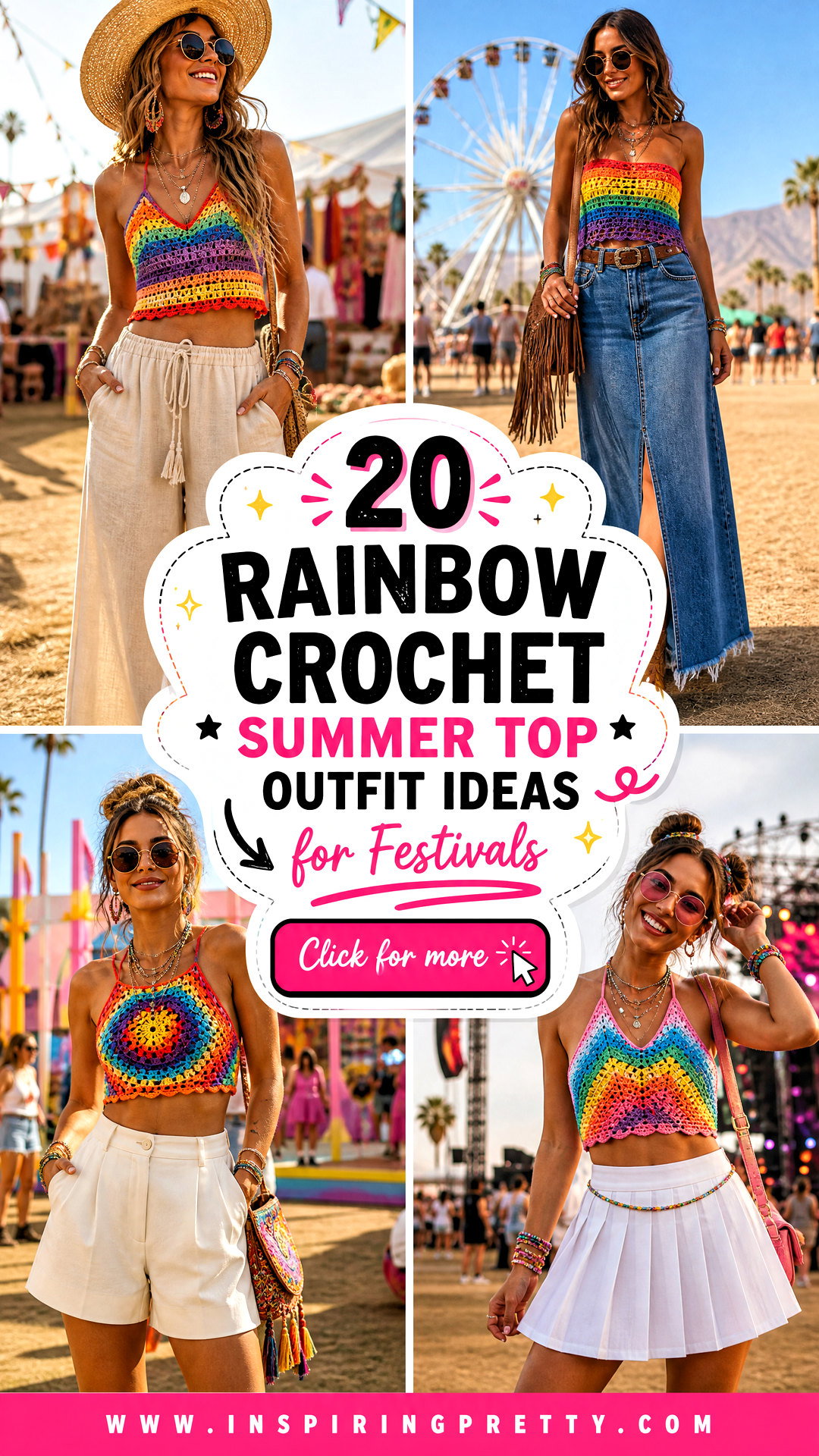 20 Rainbow Crochet Summer Top Outfit Ideas for Festivals - 20 Rainbow Crochet Summer Top Outfit Ideas for Festivals