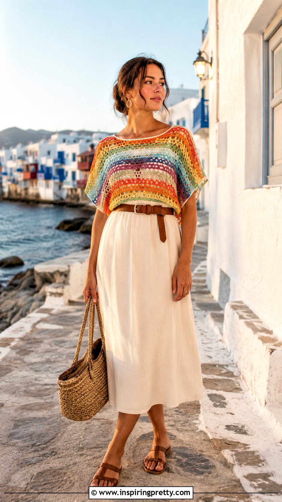 Rainbow Crochet Top Over A Slip Dress - 20 rainbow crochet summer top outfit ideas