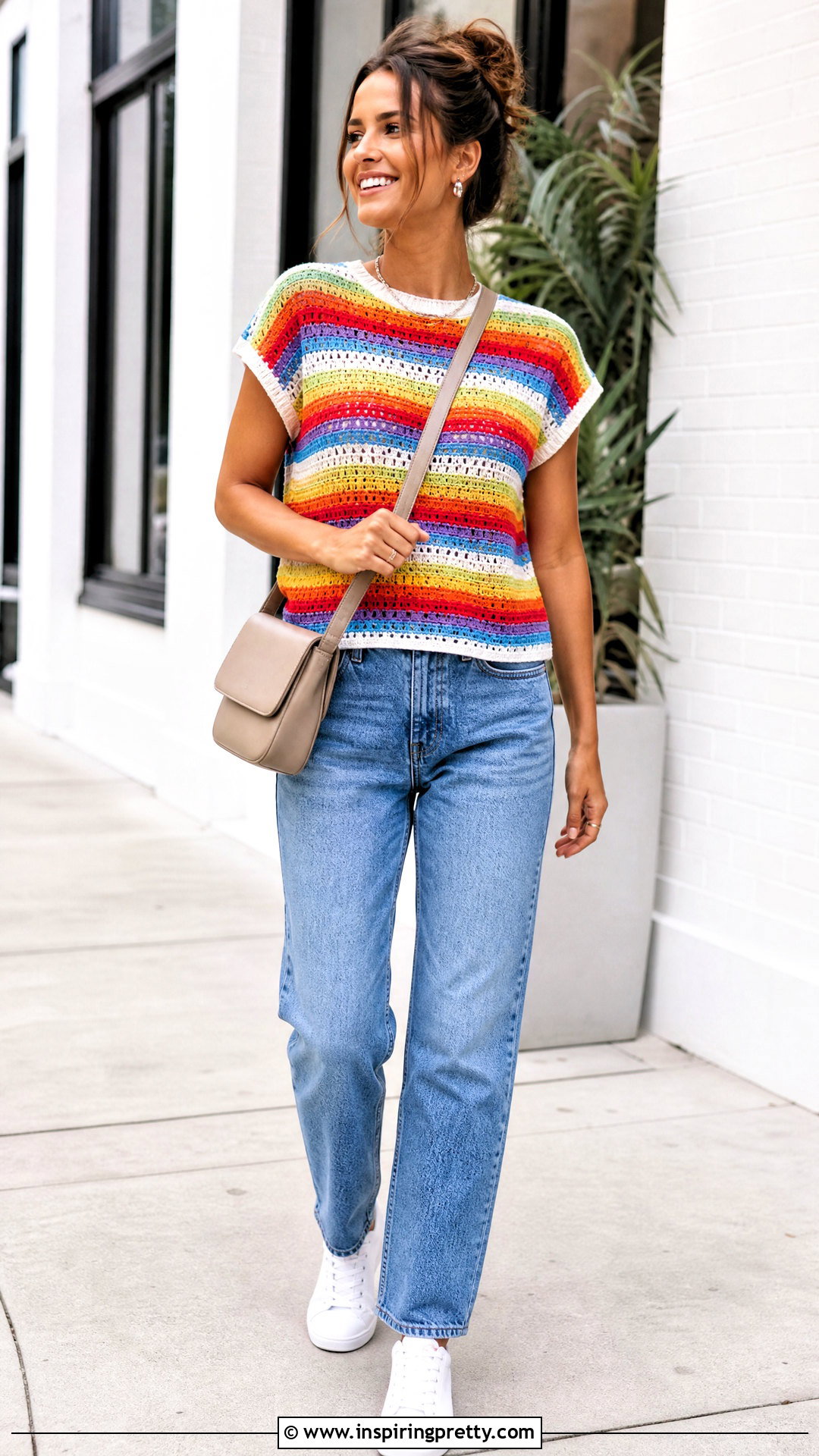 Rainbow Crochet Top With Denim Jeans - 50 top de croche passo a passo ideas