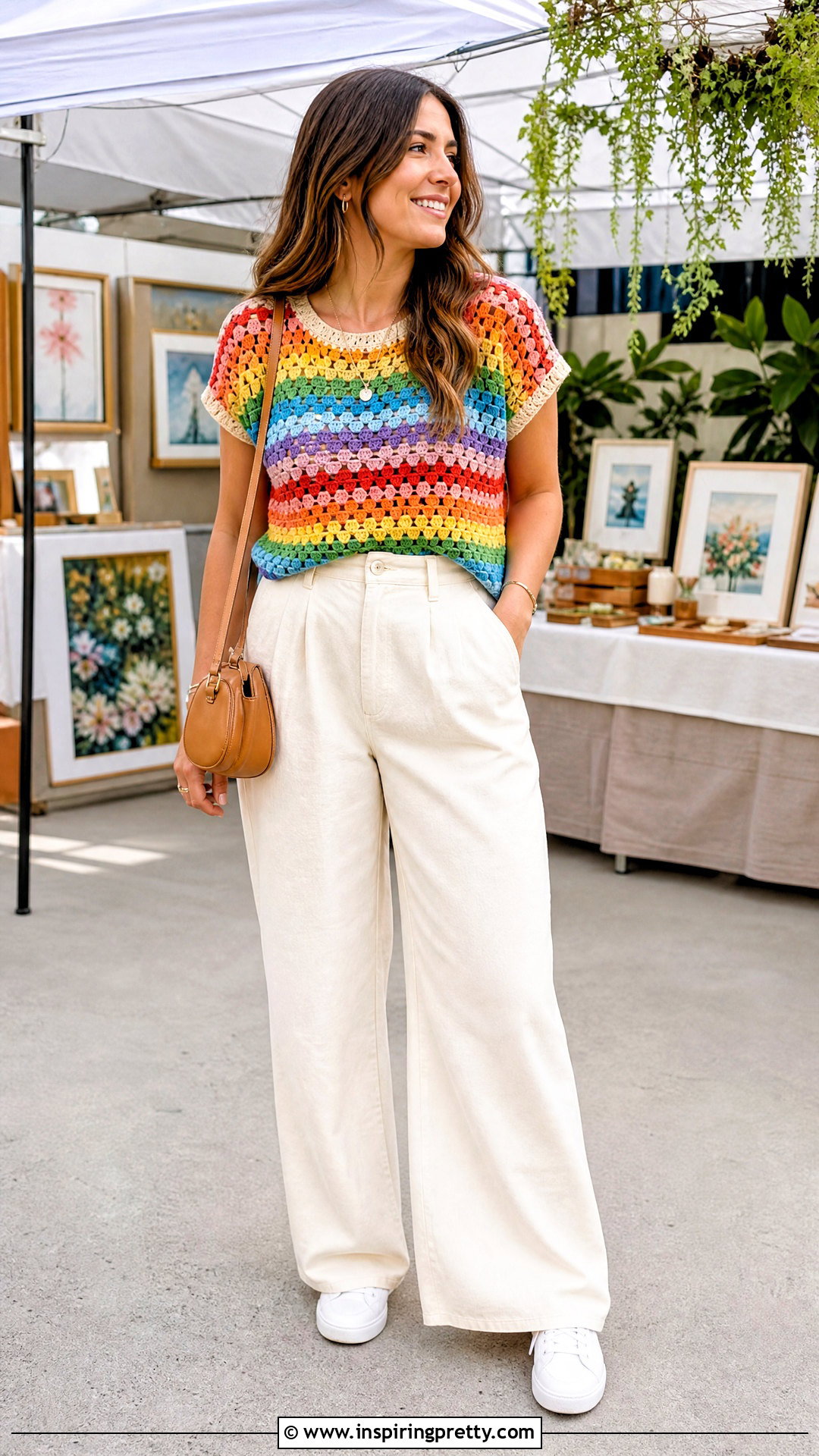 Rainbow Crochet Top With Neutral Pants - 50 top tejidos a crochet