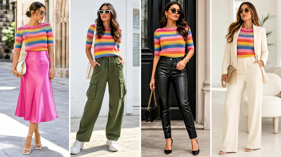 25 Rainbow Knit Top Outfit Ideas for Colorful Cozy Style
