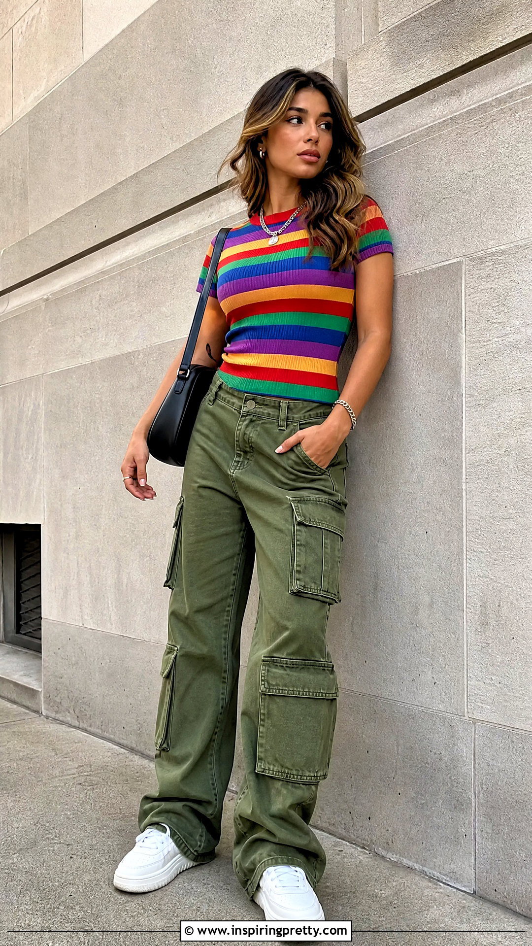 Rainbow Knit Top With Cargo Pants - 25 rainbow knit top outfit ideas