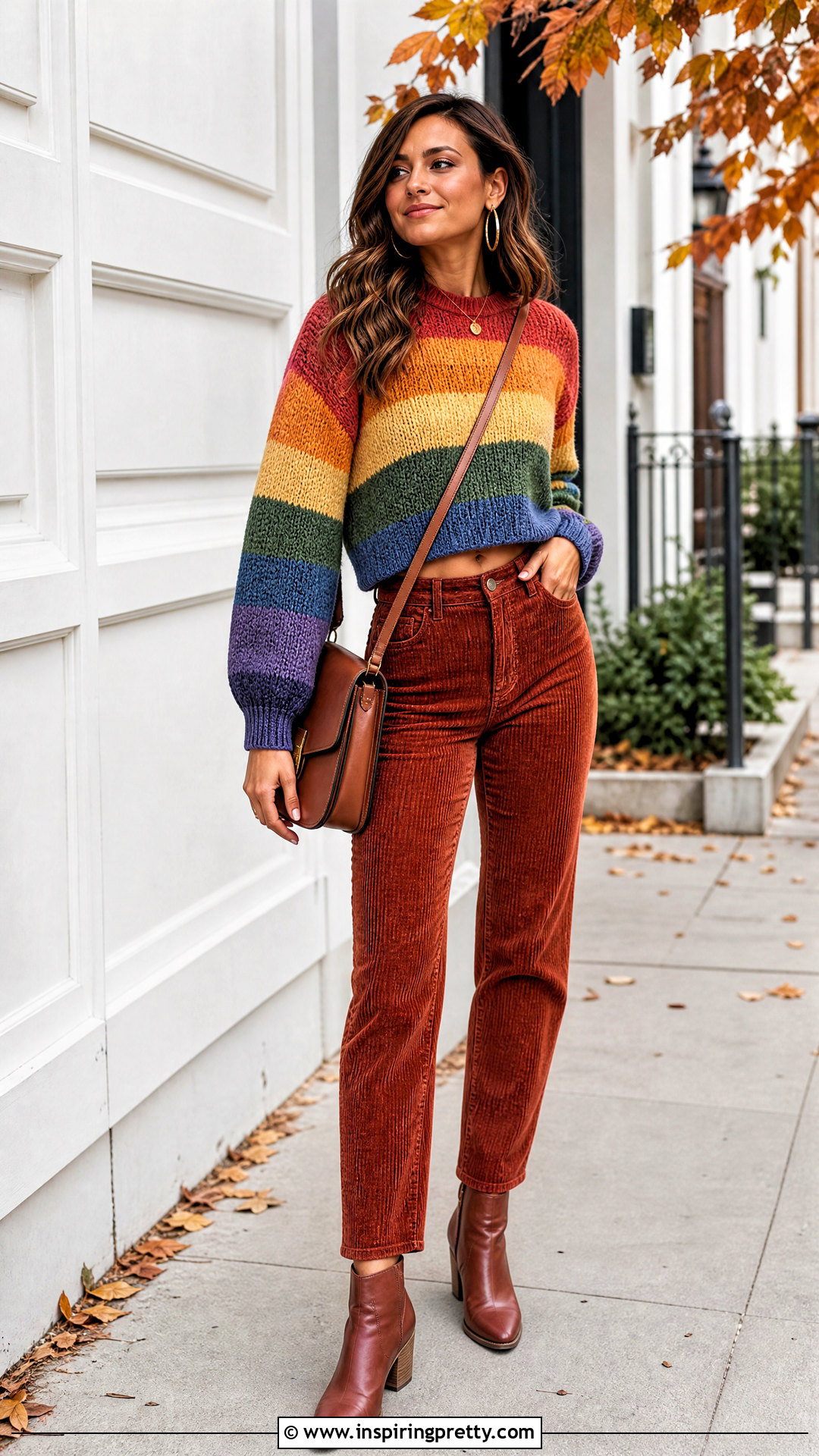 Rainbow Knit Top With Corduroy Pants - 25 rainbow knit top outfit ideas
