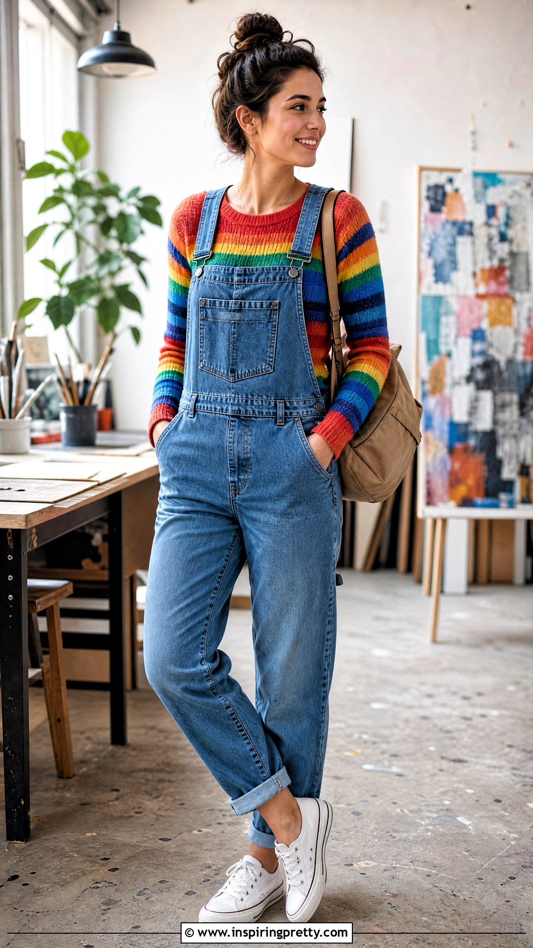 Rainbow Knit Top With Overalls - 25 rainbow knit top outfit ideas
