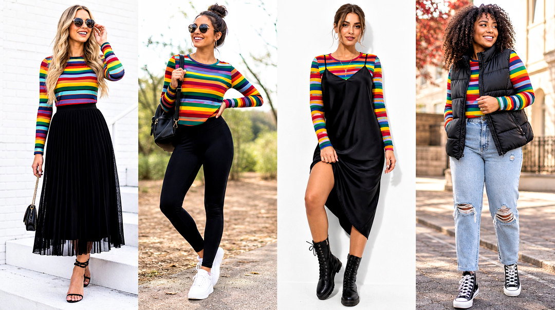 20 Rainbow Long Sleeve Top Outfit Ideas for Everyday Style