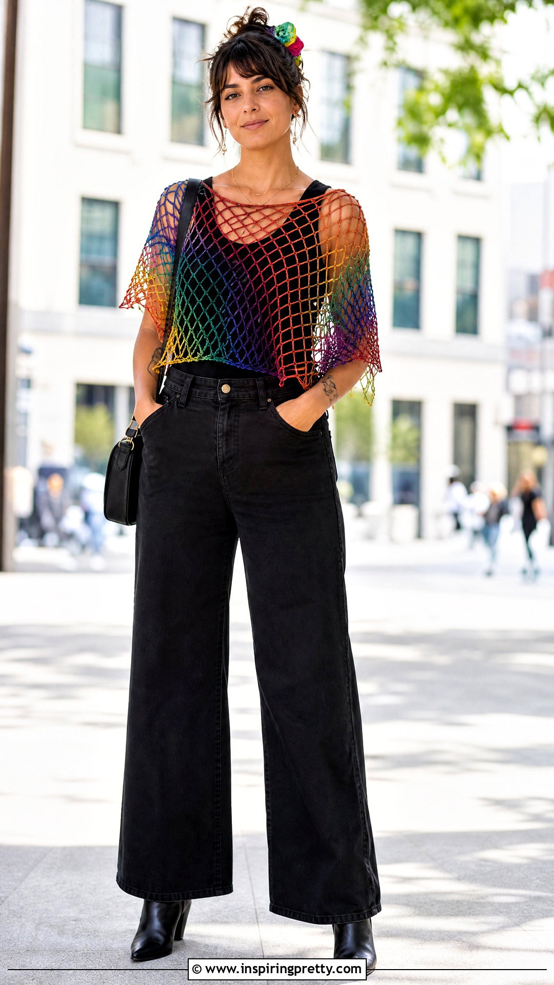 Rainbow Net Top With Black Denim - 50 net top outfits