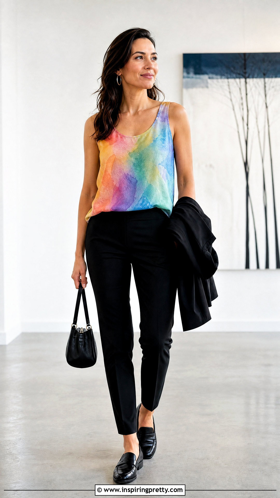Rainbow Watercolor Tank Top With Black Pants - 20 watercolor tank tops for women