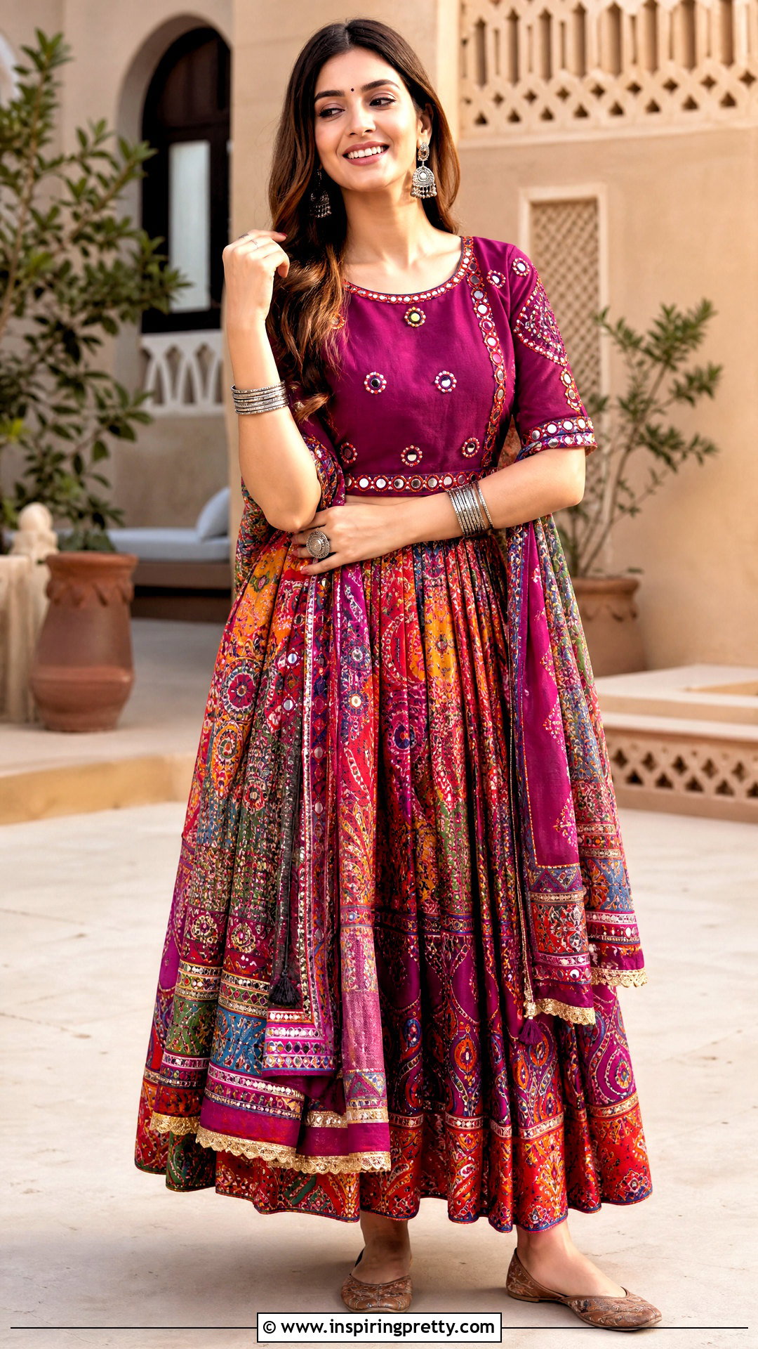 Rajasthani Kurti With Printed Ghagra - 50 traditional tops for women