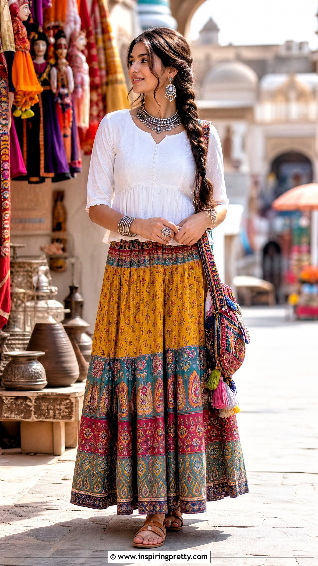 Rajasthani Printed Skirt With White Kurti - 50 traditional skirt and top outfits