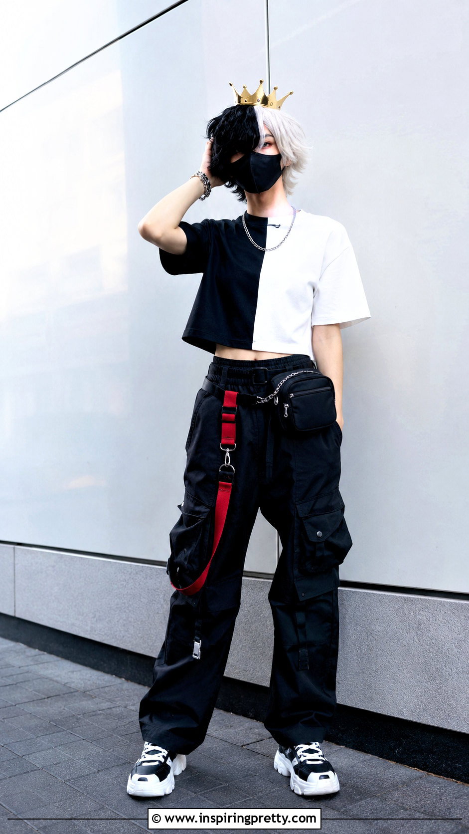 Ranboo Split Color Crop Top With Cargo Pants - 20 ranboo in a crop top outfit ideas