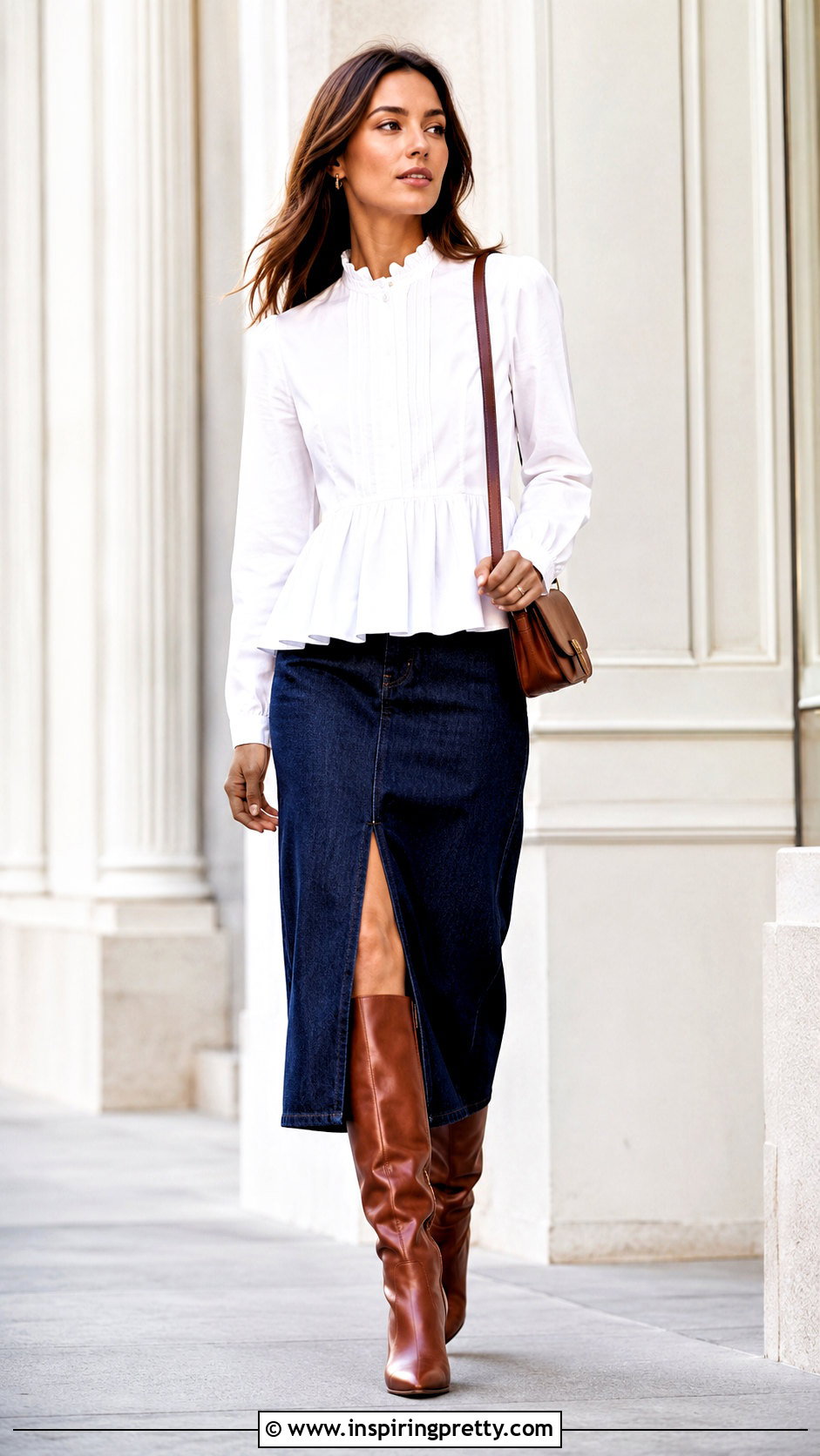 Rebecca Taylor Peplum Top With Denim Midi Skirt - 20 rebecca taylor peplum top outfit ideas