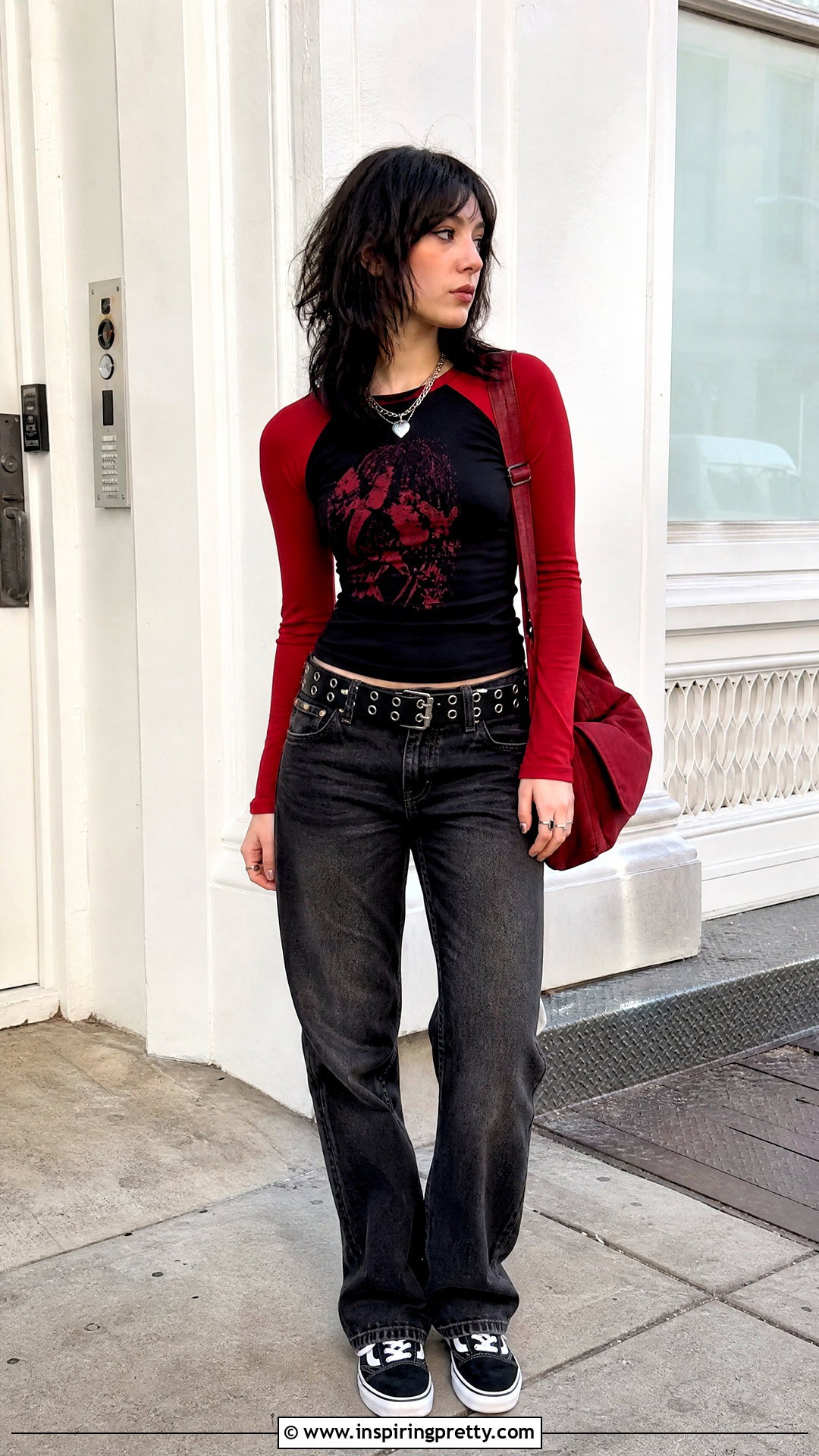 Red And Black Emo Raglan Top Outfit - 20 emo tops women