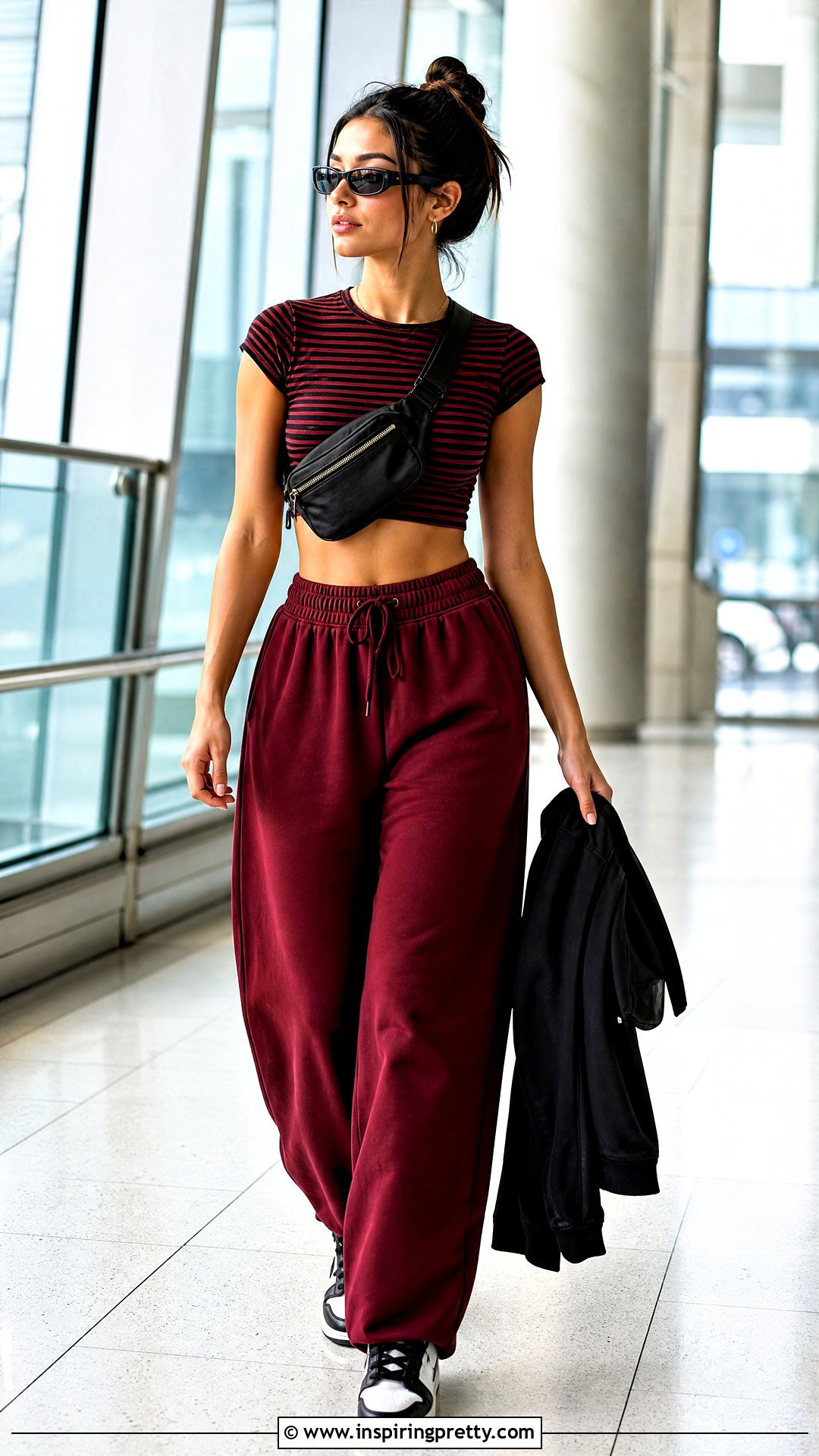 Red And Black Striped Crop Top With Red Joggers - 20 red and black striped crop top outfit ideas