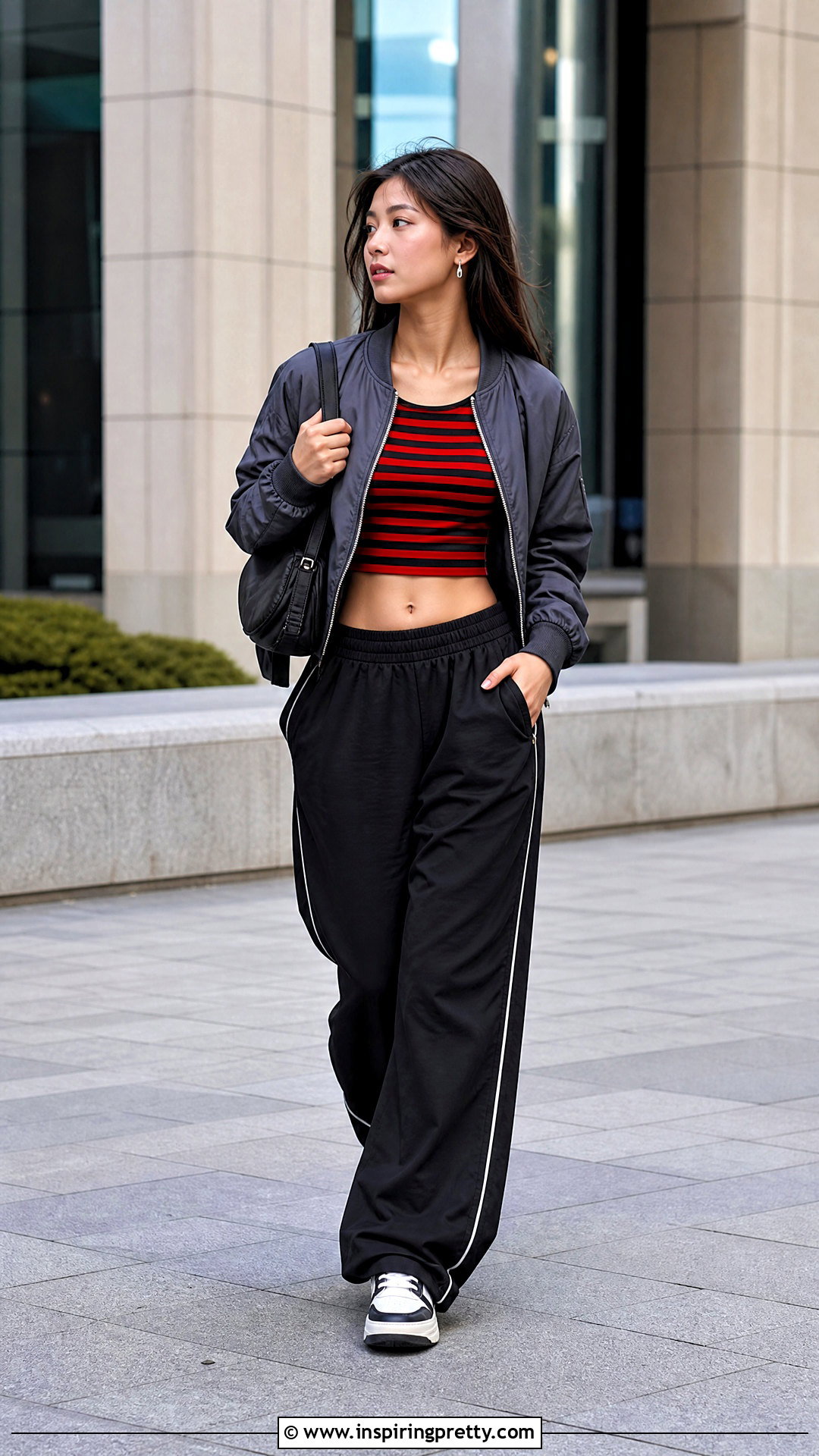 Red And Black Striped Crop Top With Track Pants - 20 red and black striped crop top outfit ideas
