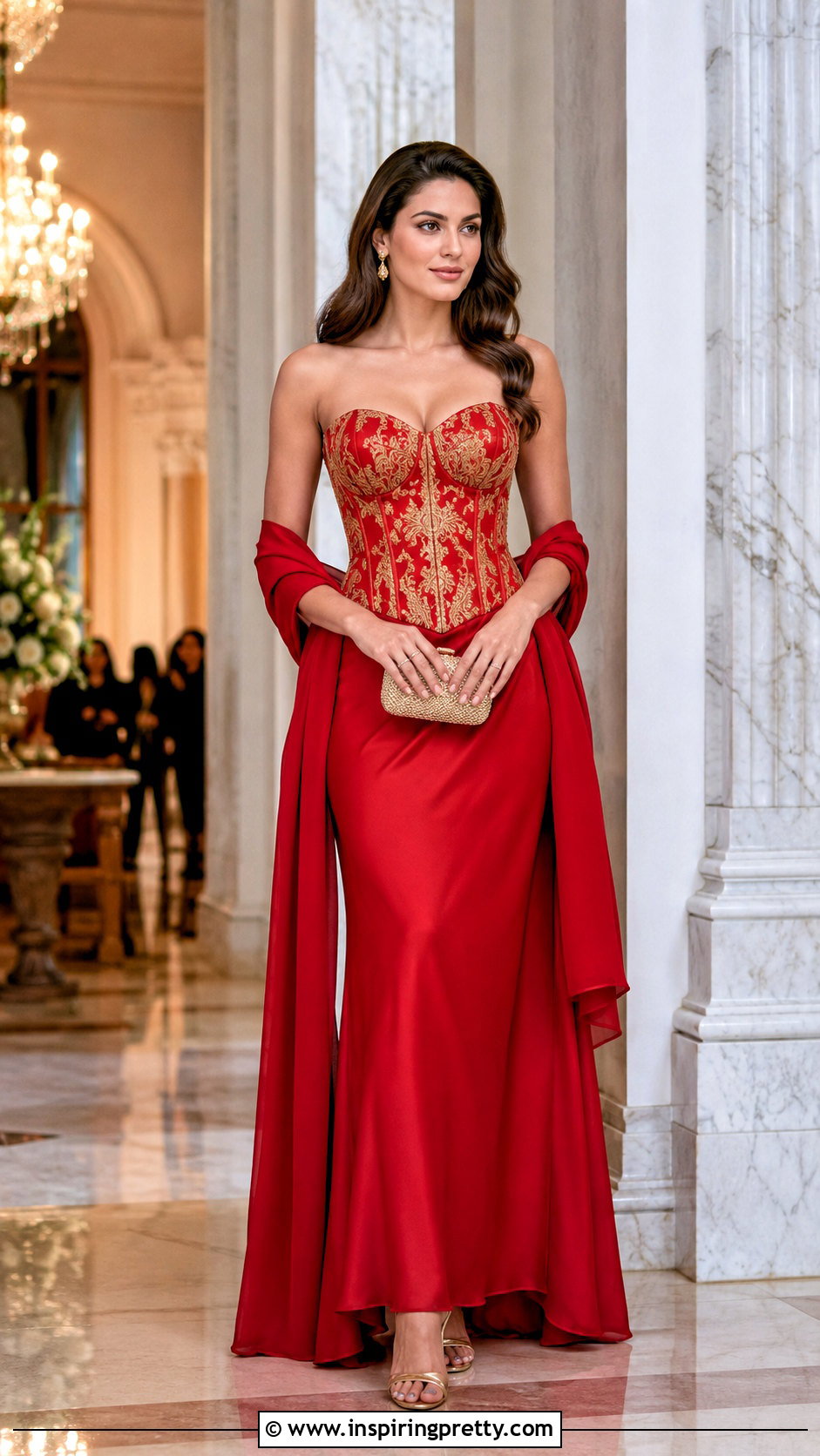 Red And Gold Corset Top With A Matching Red Maxi Skirt - 25 red and gold corset top outfit ideas