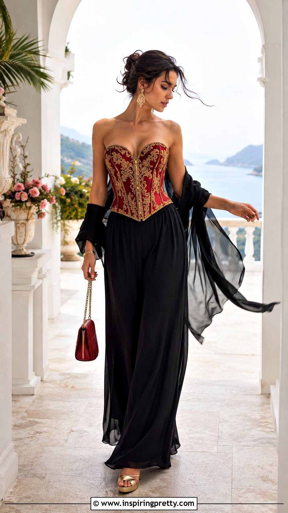 Red And Gold Corset Top With Black Palazzo Pants - 25 red and gold corset top outfit ideas