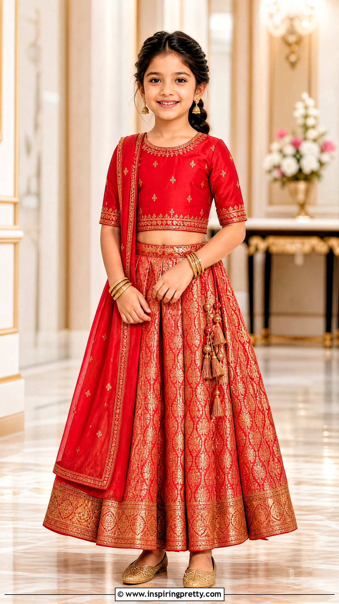 Red And Gold Kids Crop Top Lehenga - 50 kids crop top lehenga designs