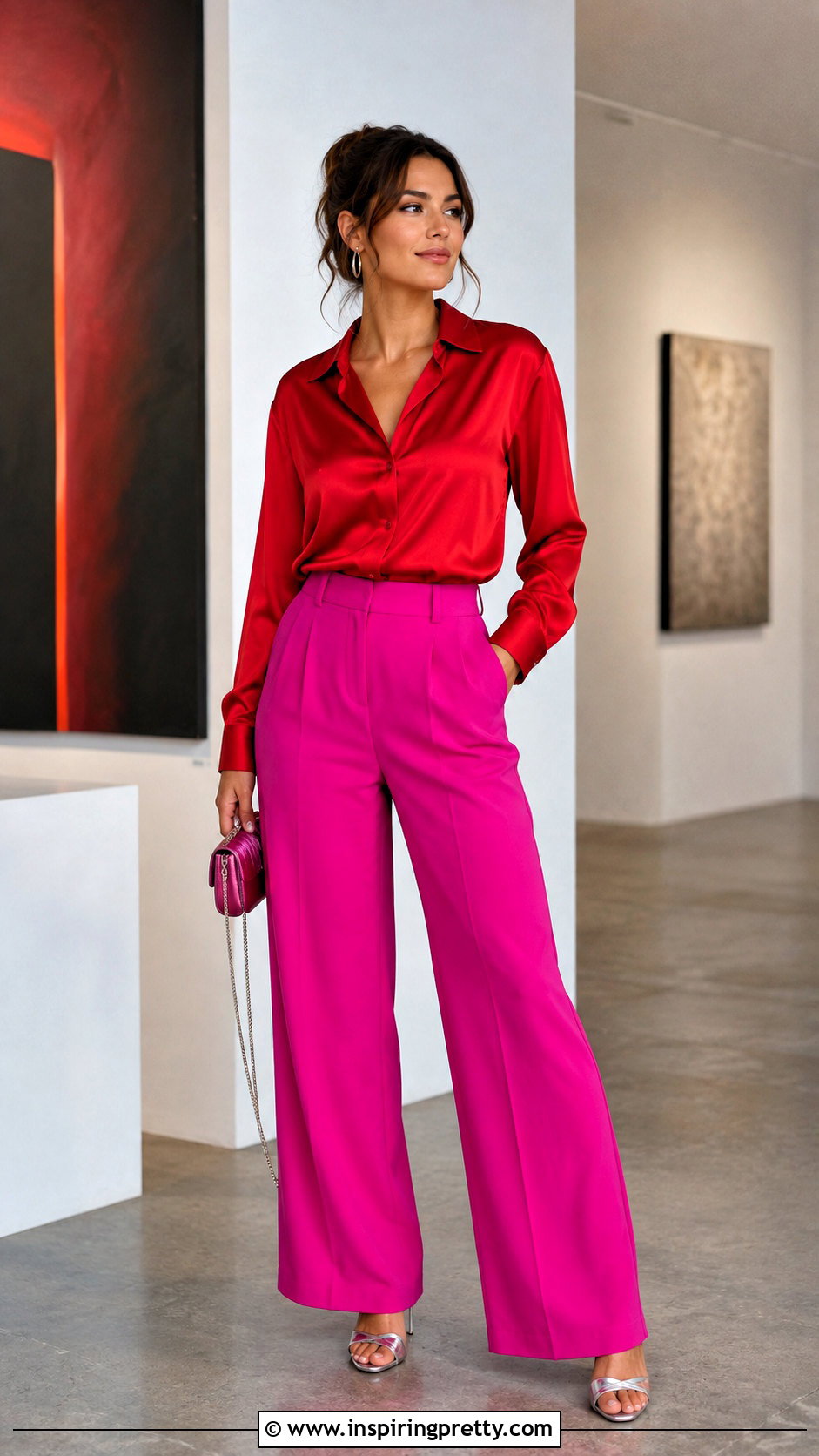 Red And Pink Outfit With Metallic Shoes - 50 top rojo outfits noche ideas