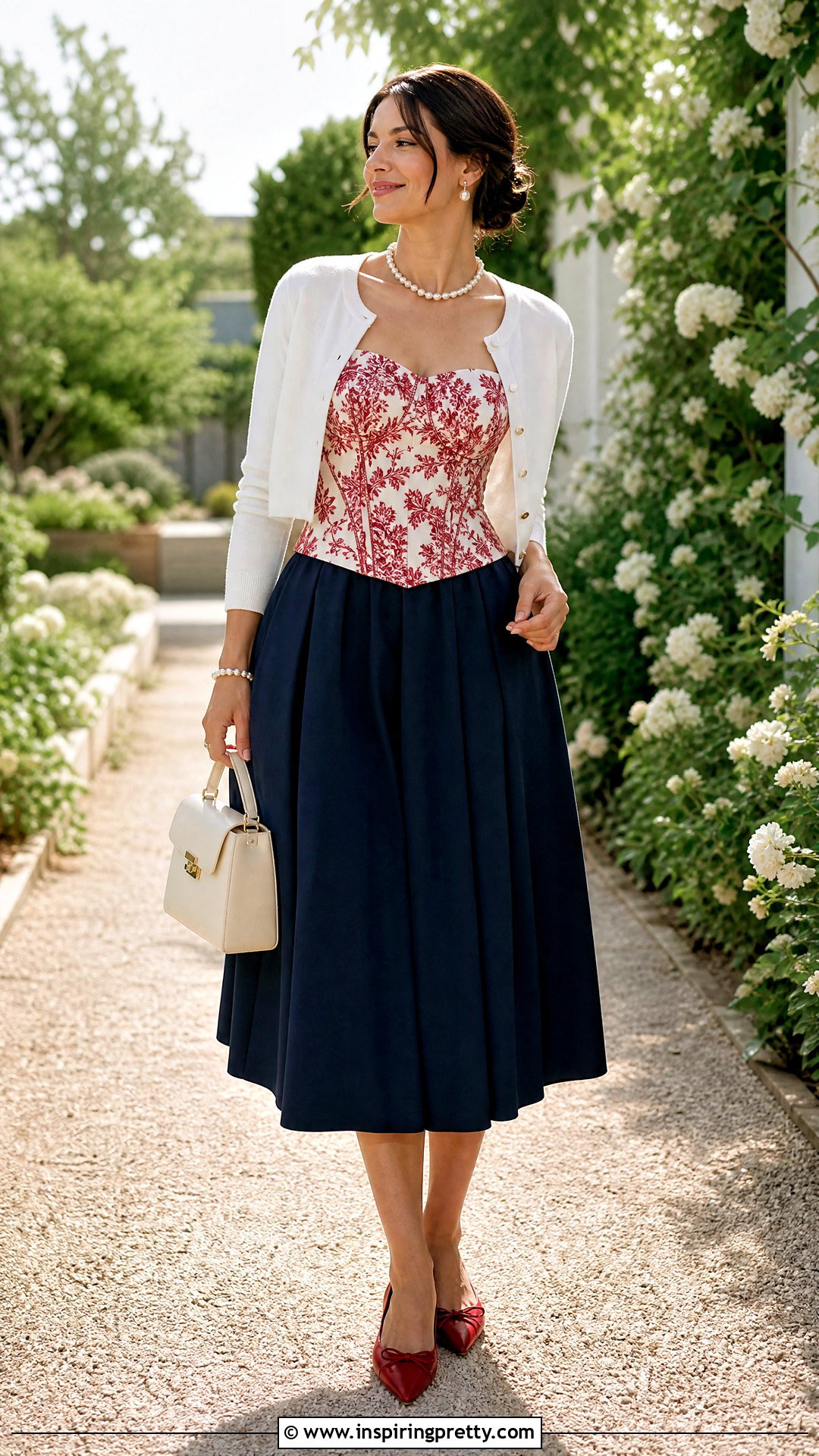 Red And White Corset Top With A Line Midi Skirt - 25 Red And White Corset Top outfit ideas