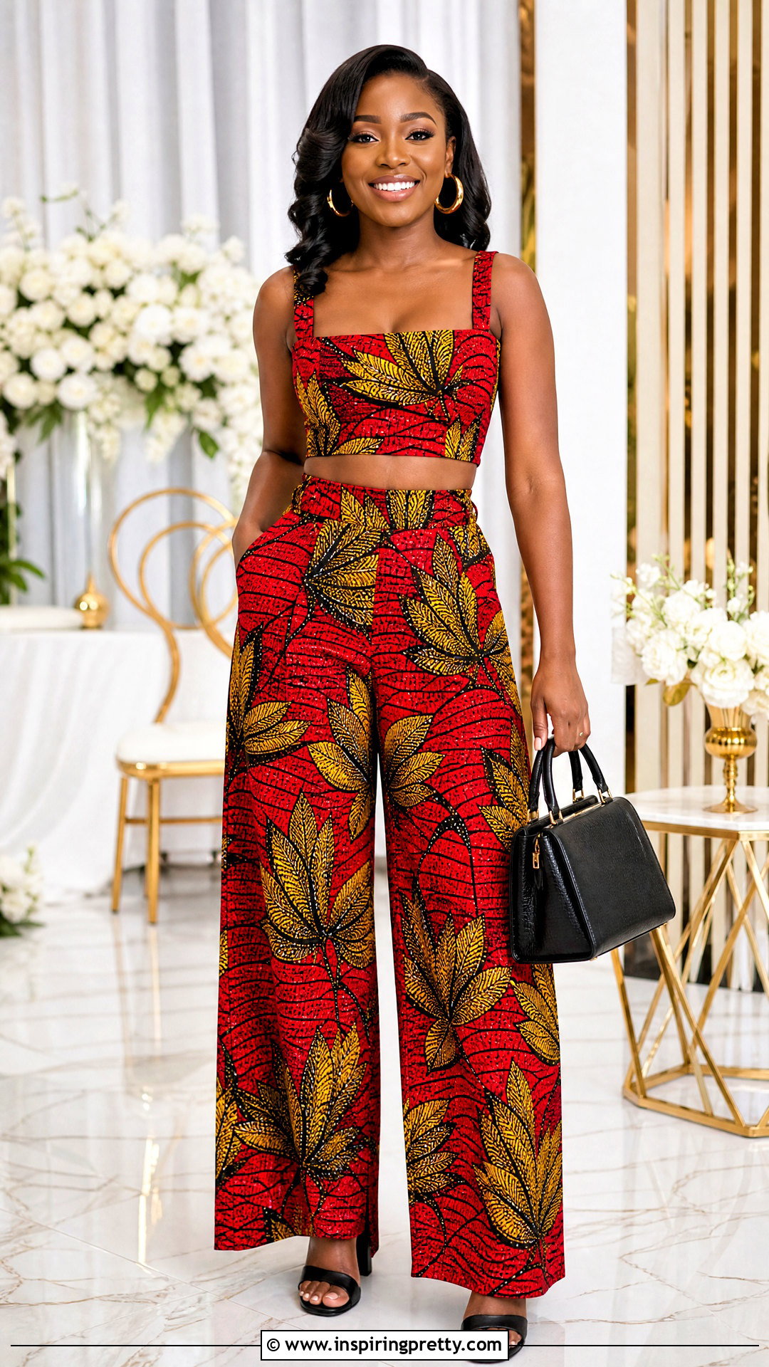 Red Ankara Palazzo Trouser And Crop Top Set - 50 Ankara Palazzo Trouser And Crop Top outfit ideas