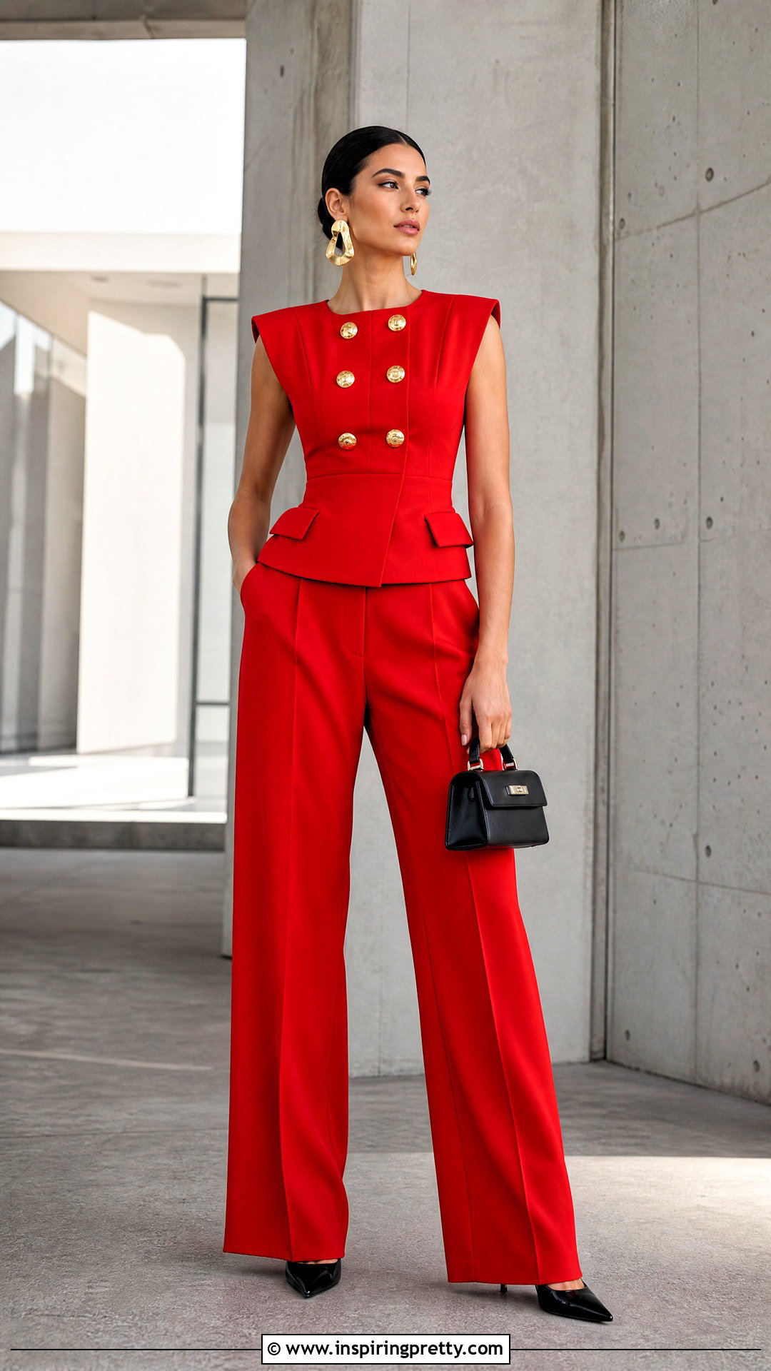 Red Balmain Top With Red Tailored Pants - 20 Red Balmain Top outfit ideas