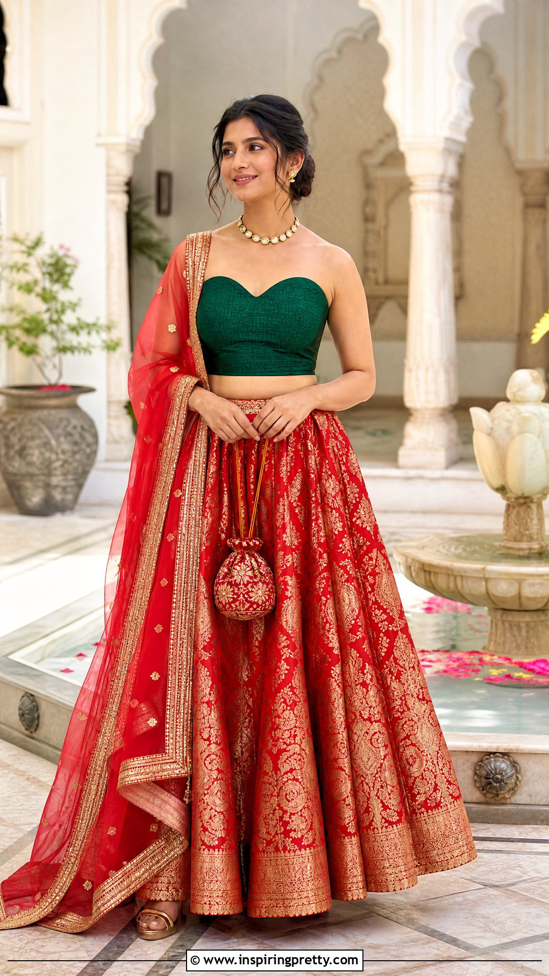 Red Banarasi Skirt With Sweetheart Neck Top - 50 banarasi skirt and top outfit ideas