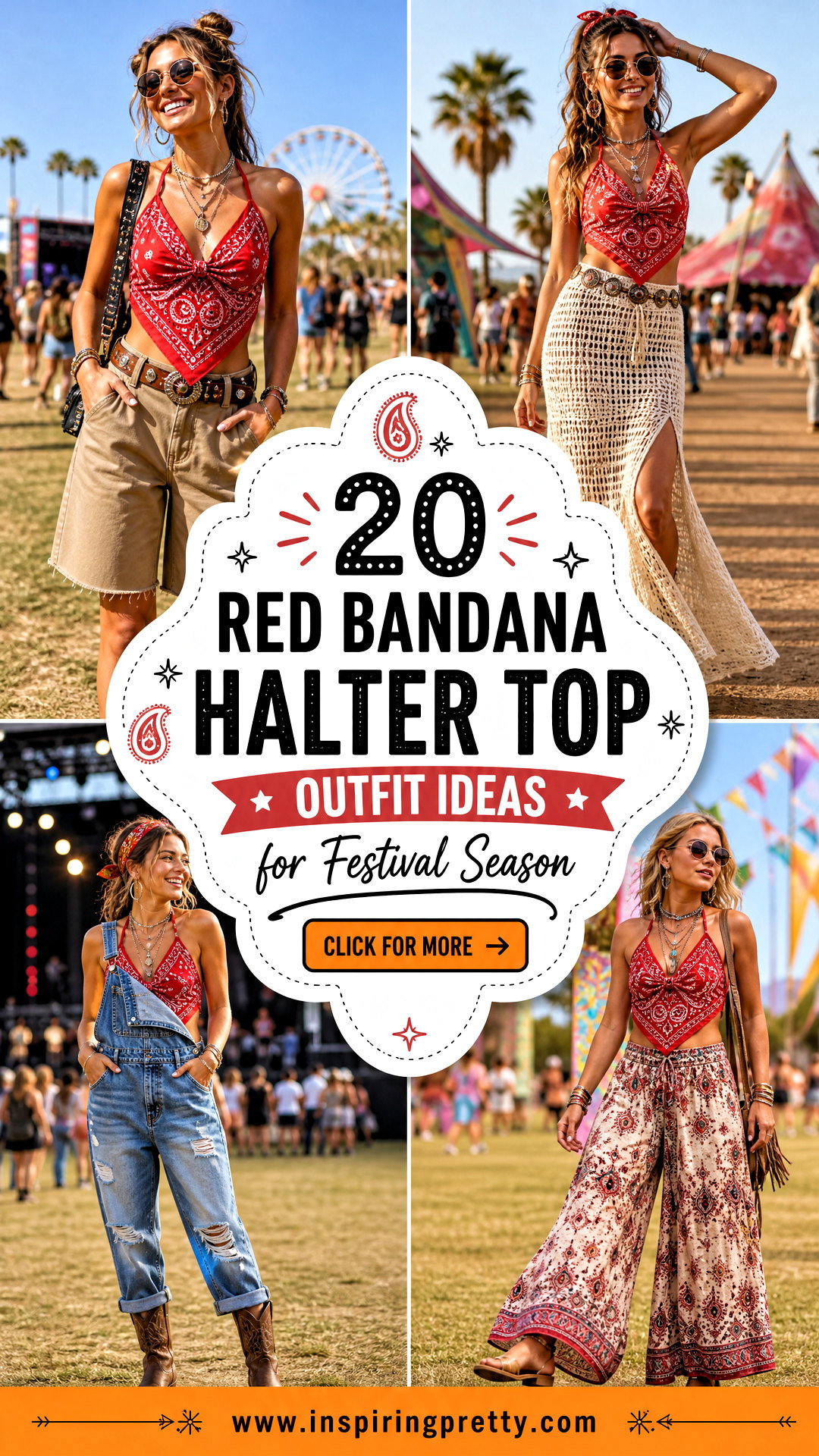 20 Red Bandana Halter Top Outfit Ideas for Festival Season - 20 Red Bandana Halter Top Outfit Ideas for Festival Season