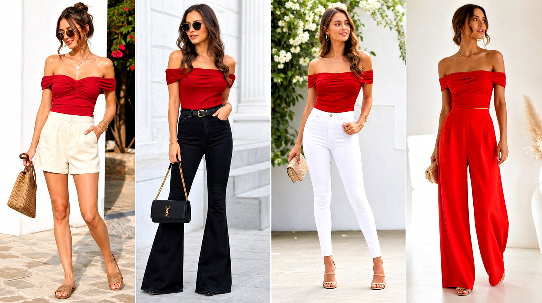 25 Red Bardot Top Outfit Ideas for Romantic Evening Style