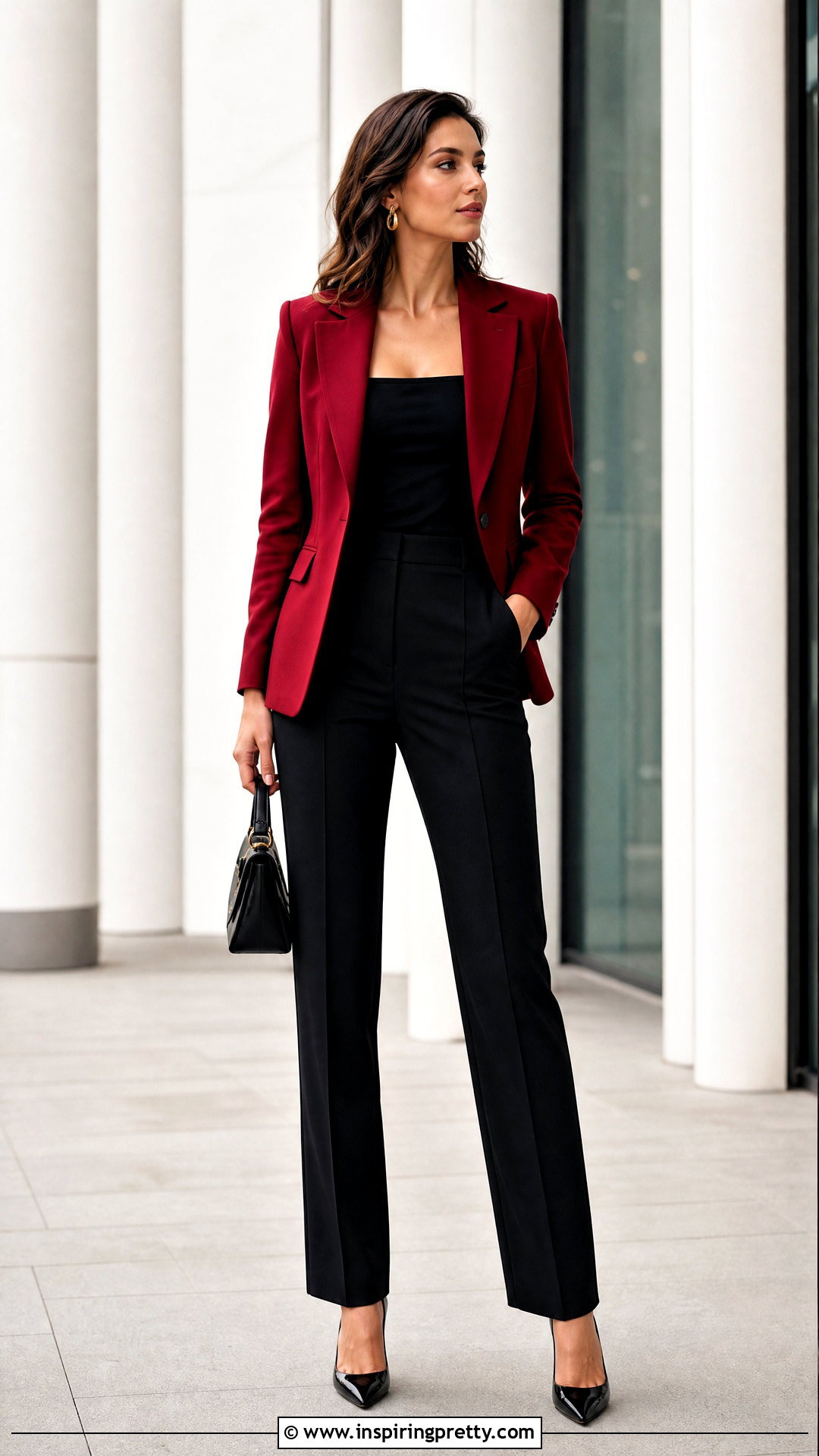 Red Blazer Top With Black Pants - 50 Blazer Top outfit ideas