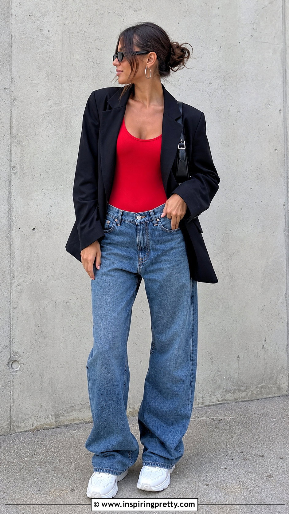 Red Bodysuit With Baggy Jeans - 20 red top and jeans styles