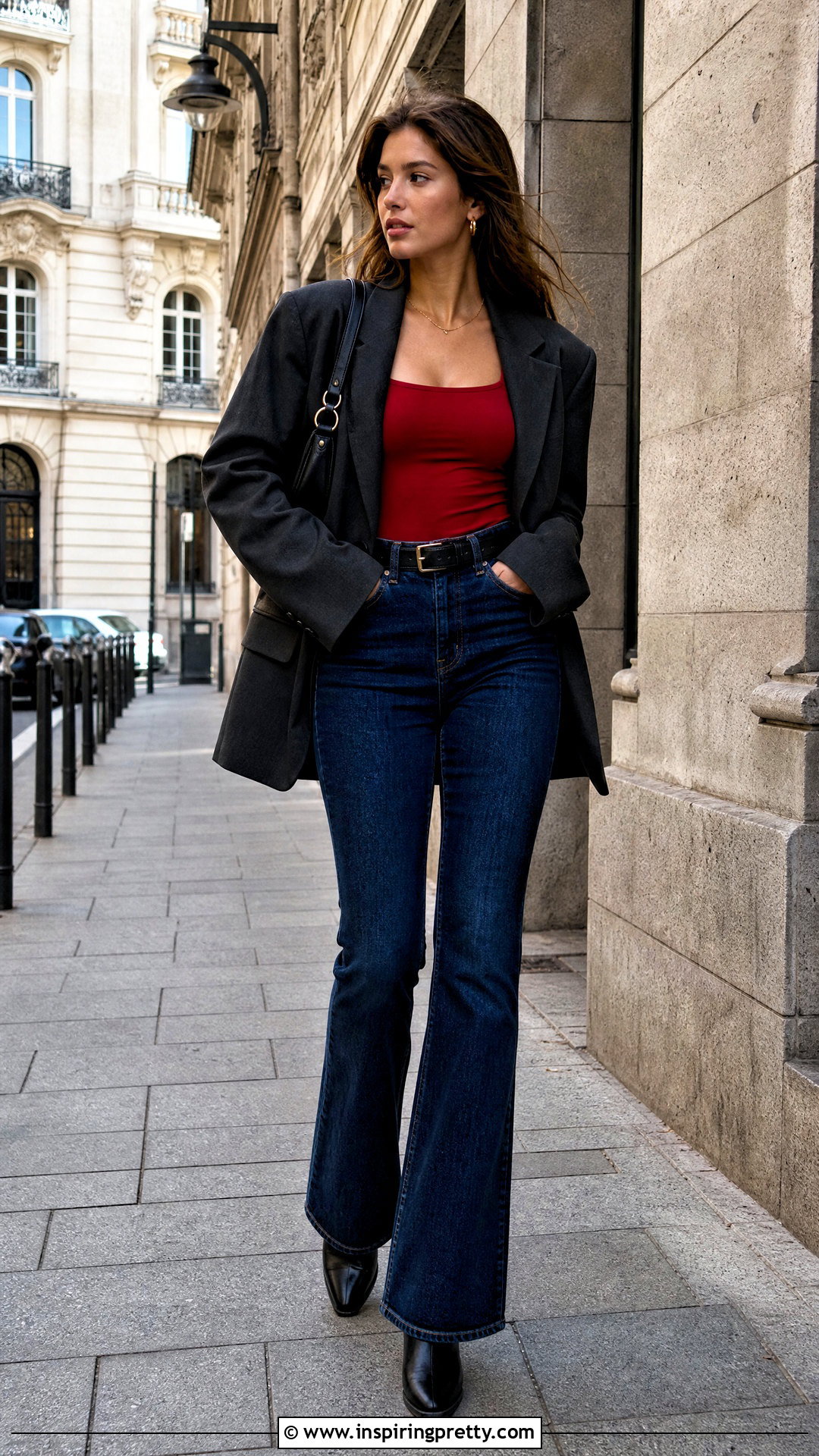 Red Bodysuit With High Waisted Jeans - 50 red top outfit ideas