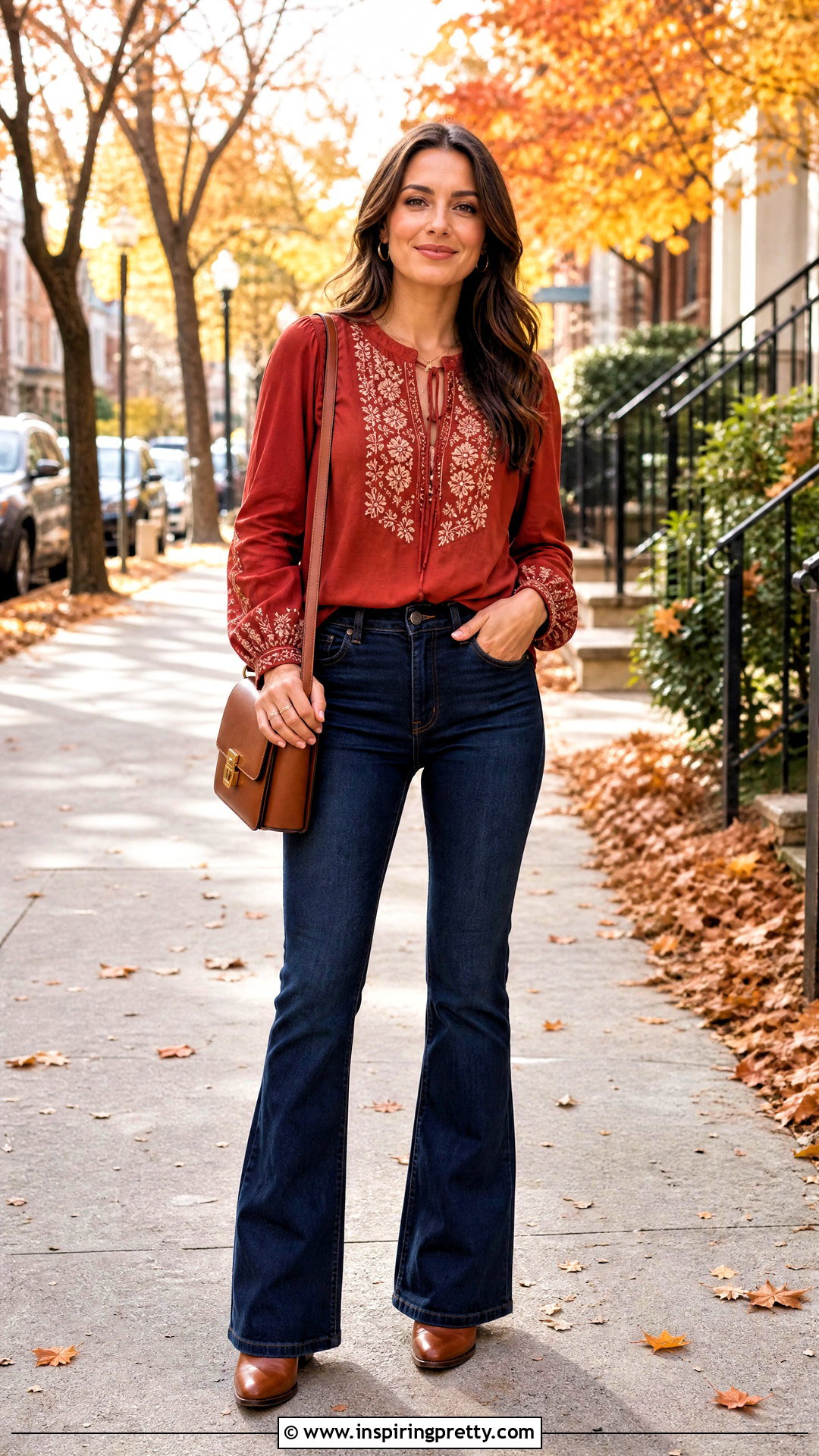 Red Boho Top With Dark Wash Jeans - 50 boho tops outfit ideas