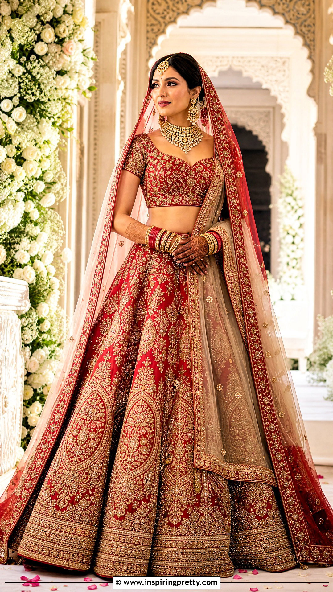 Red Bridal Crop Top Lehenga - 50 crop top lehenga outfit ideas