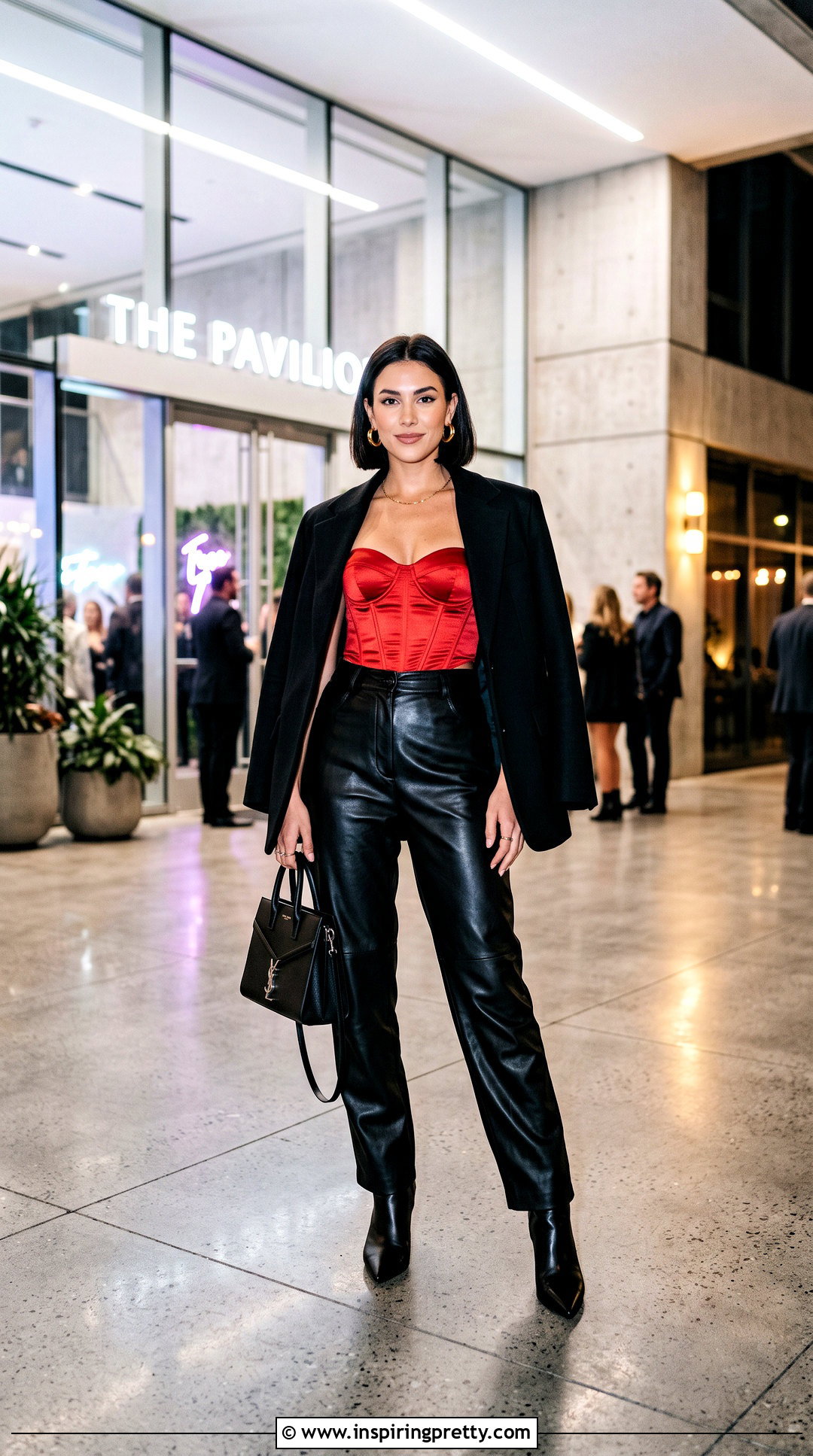 Red Bustier Corset Top With Black Leather Pants - 20 red bustier corset top outfit ideas