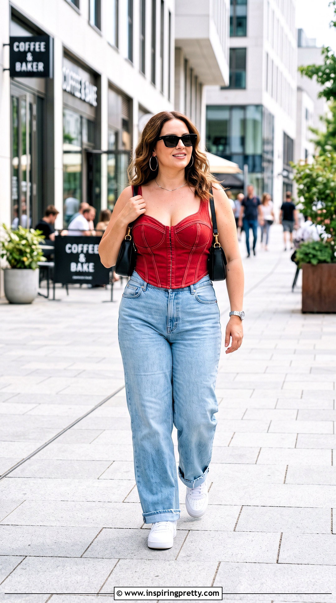 Red Bustier Corset Top With Wide Leg Jeans - 20 red bustier corset top outfit ideas