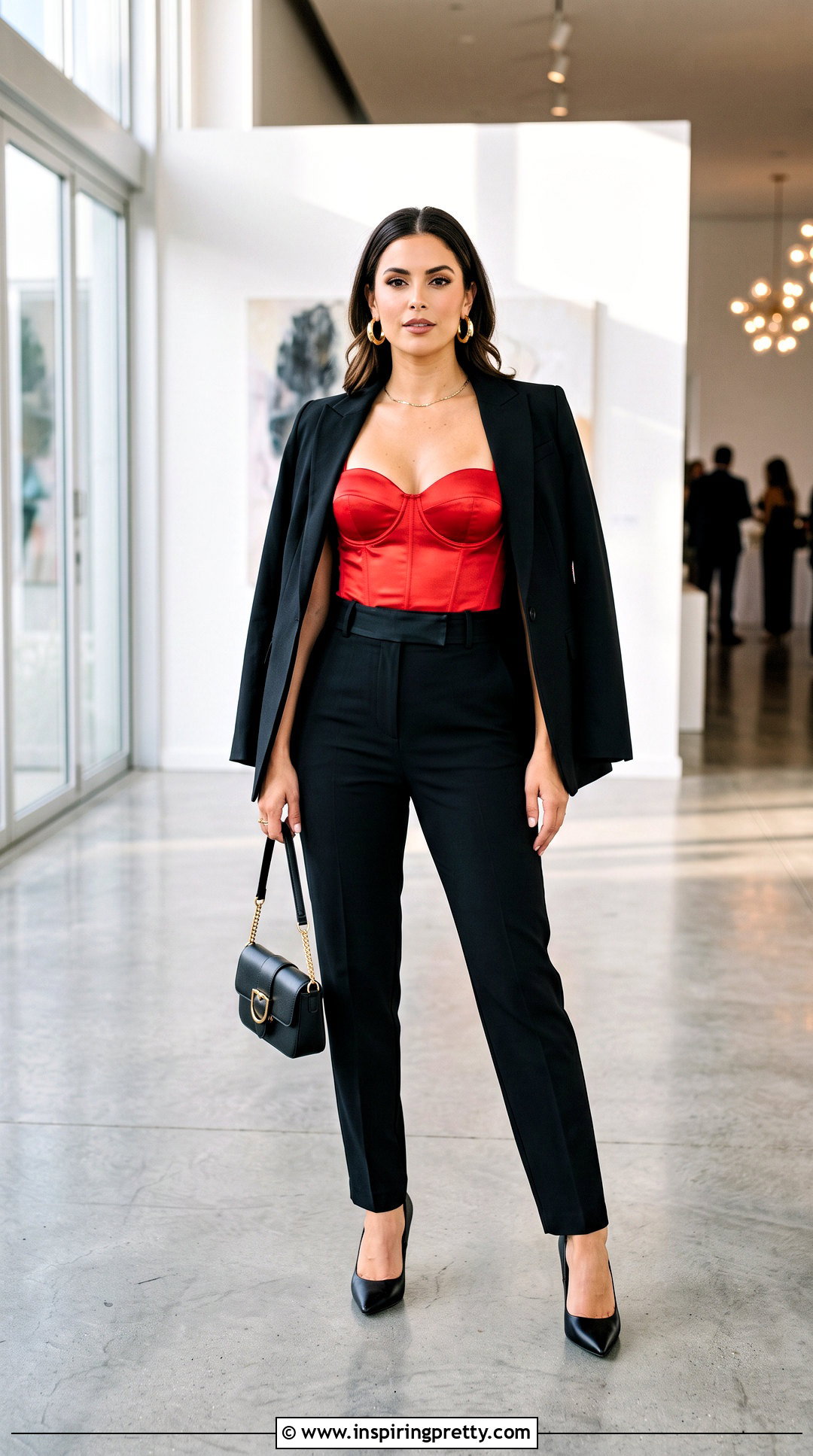 Red Bustier Top With Black Trousers - 50 bustier top outfits