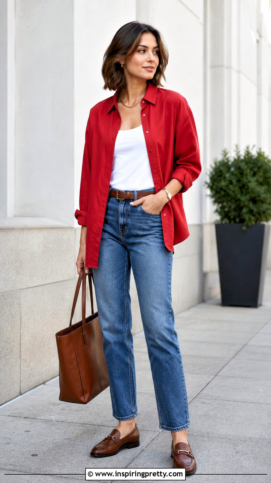 Red Button Down Shirt With Blue Jeans - 20 red top and jeans styles