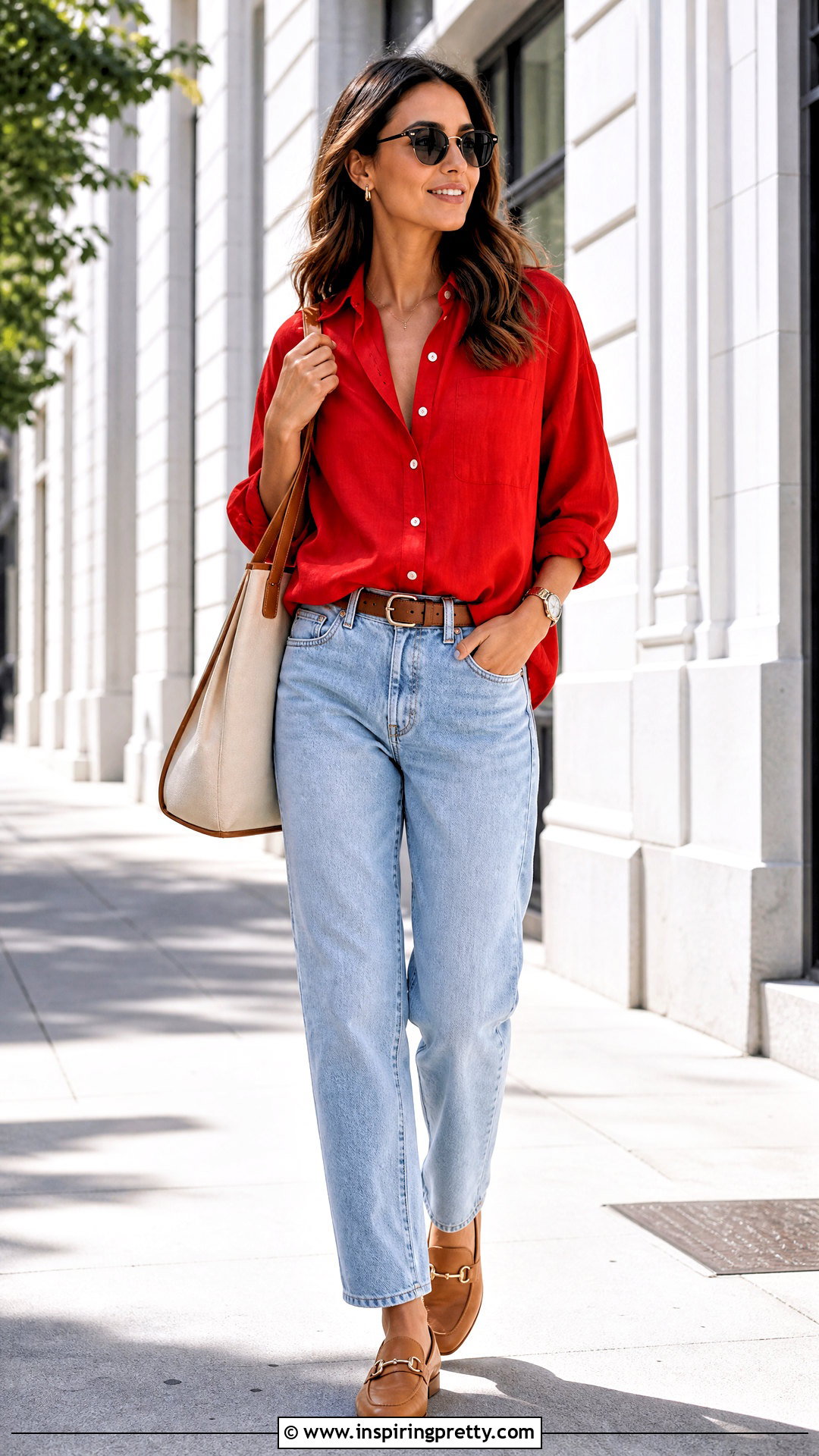Red Button Down Shirt With Light Wash Jeans - 50 red top and jeans