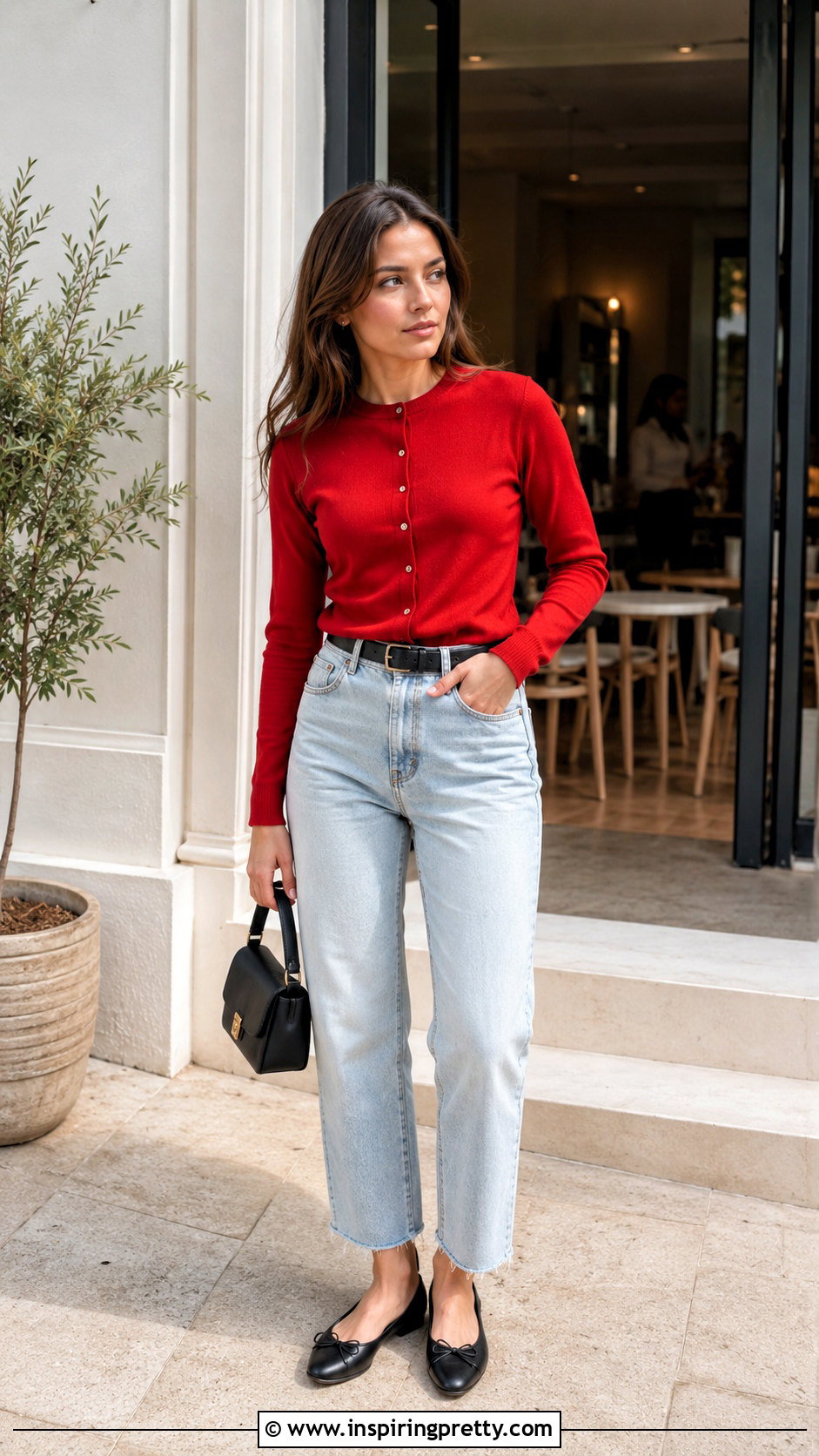 Red Cardigan With Light Wash Jeans - 20 red top and jeans styles