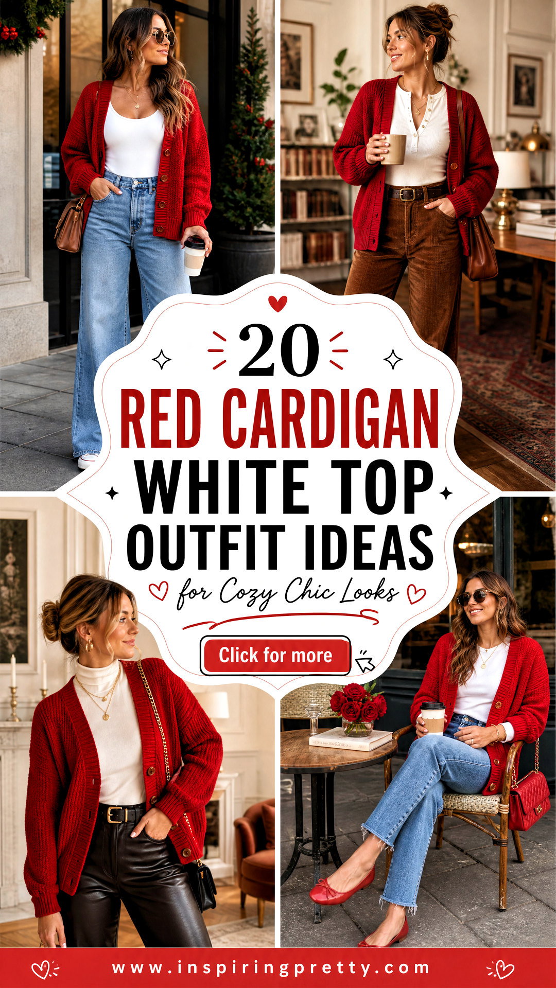 20 Red Cardiganwhite Top Outfit Ideas for Cozy Chic Looks - 20 Red Cardiganwhite Top Outfit Ideas for Cozy Chic Looks
