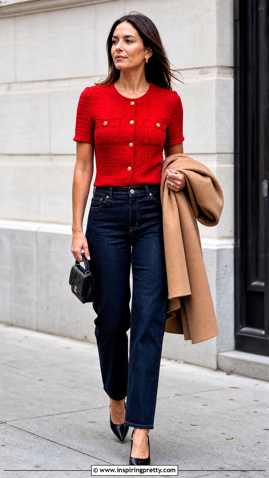 Red Chanel Top With Dark Wash Jeans - How To Style Chanel Tops (20 Ways)
